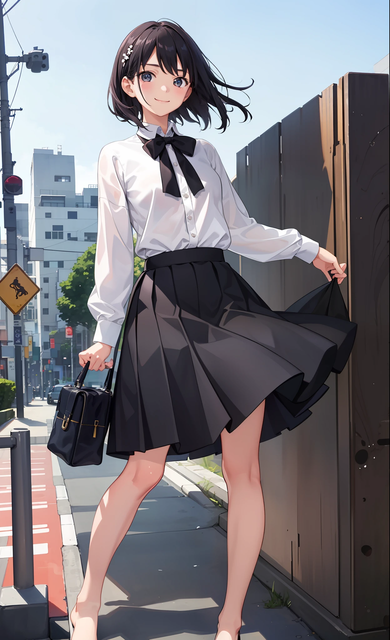 1girl in、A smile、The shirt、Blouse、skirt by the、（small tits）Chilarism、movement、the wind、