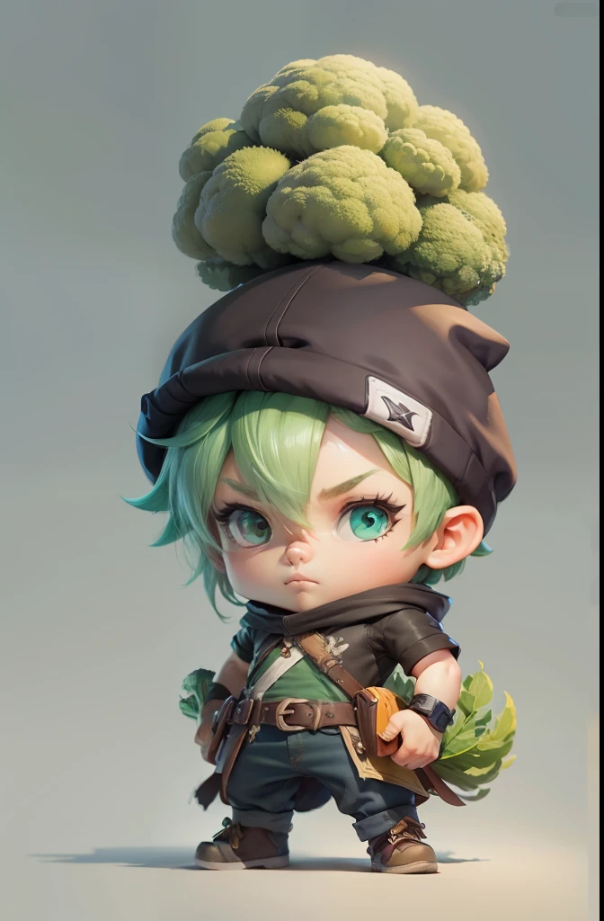 Cartoon illustration of a boy with green hair, big, strong arms, with broccoli hair and dark gray hat, design de personagens de videogame, design de personagens de videogame, arte de personagens de videogame, personagem de fantasia hiperdetalhado, design de personagens do jogo, arte do personagem do jogo, design de personagem altamente detalhado, epic character art, arte estilizada do jogo, design de personagem muito estilizado, conceito de personagem de videogame, design de personagem de alta qualidade