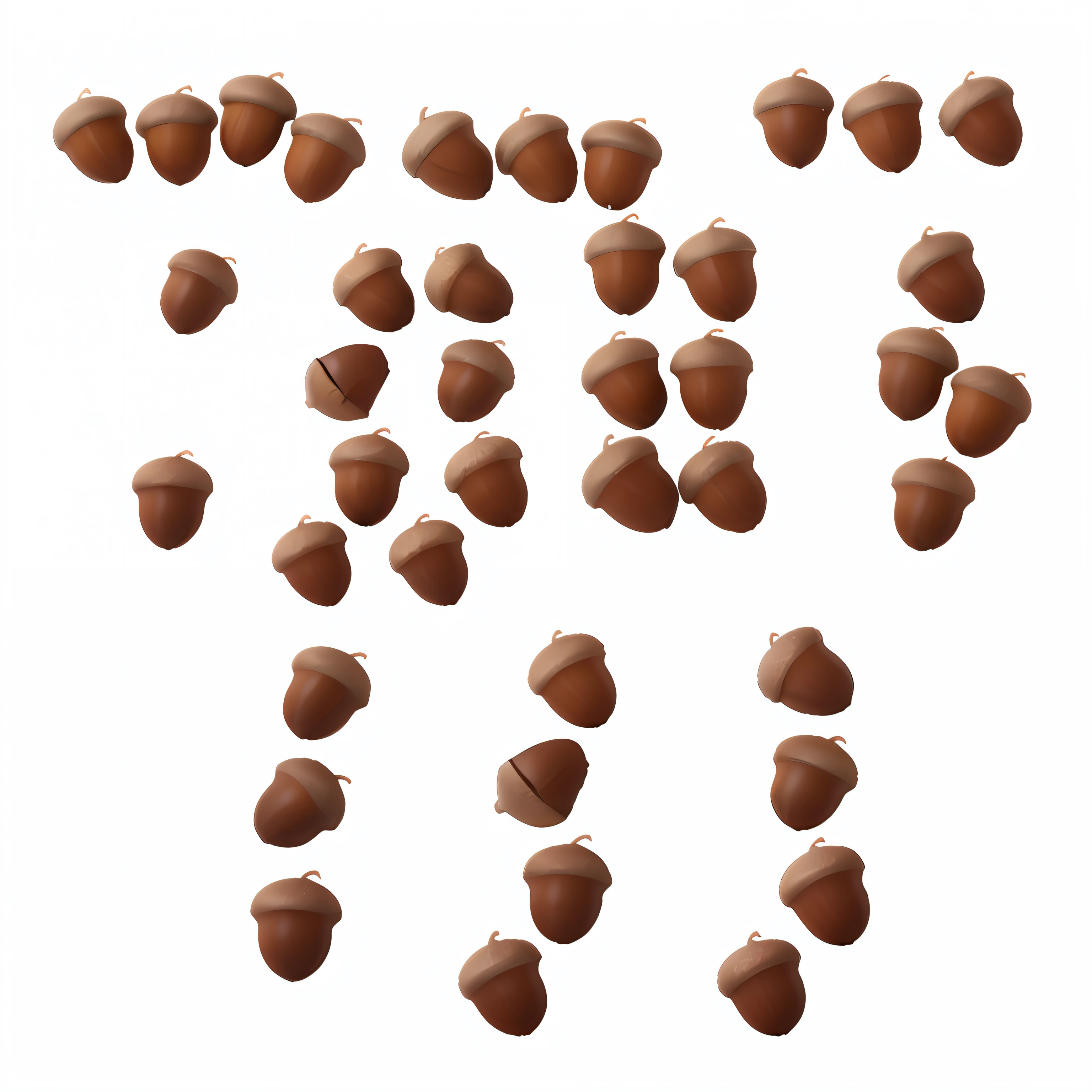 a photo of acorns with a white background, acorns, some oak acorns, oak acorns, nut, photorealistic, acorns, photorealistic acorns