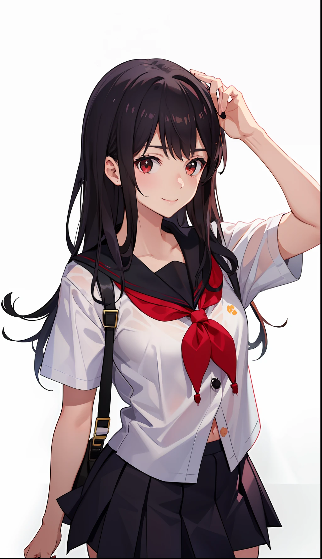 1girl in、A smile、The shirt、skirt by the、（small tits）Chilarism、Japan High School Student Uniform、serafuku、summer clothing、Squall Drenched Uniform、（Sheer Bra）、Upper body portrait、