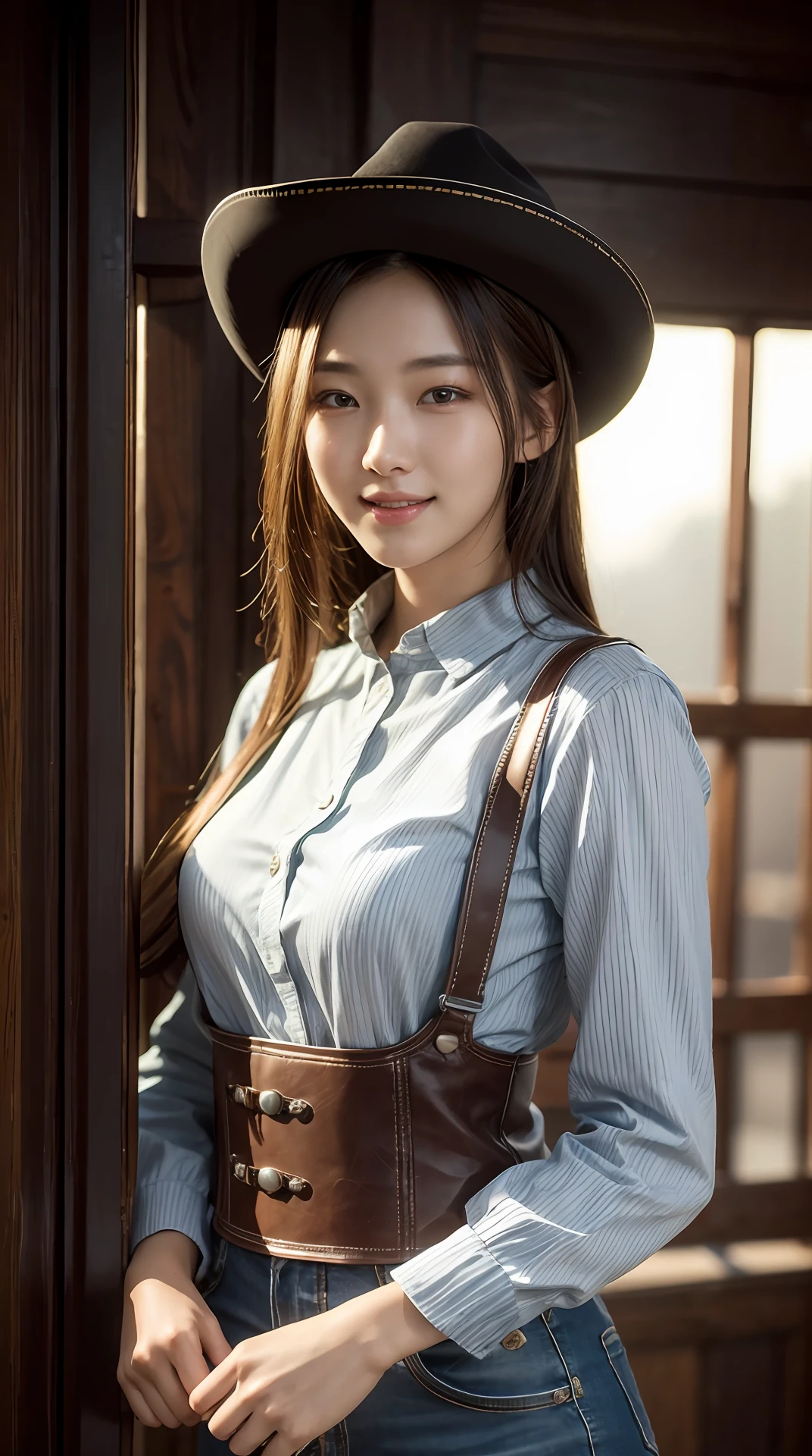 8k, best quality, masterpiece, realistic, ultra detail, photo realistic, hyper realistic, smoother lighting, increase cinematic lighting quality, realistic lighting, backlighting, brightening light, Increase quality, best quality real texture skin,
cowboy shot, slender, (cute face:1.4), smile, beautiful details eyes, 19years old korean girl, pretty, city,