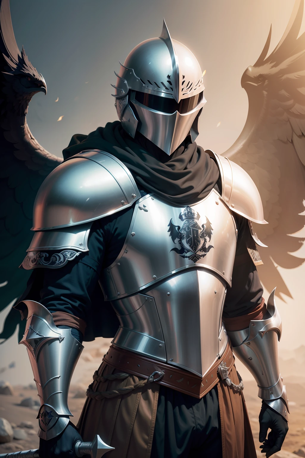 gere um prompt de uma logo com a marca ARMADURA DE DEUS, baseado em um escudo com um elmo e uma espada, em estilo medieval, com alta qualidade e realismo 4 k