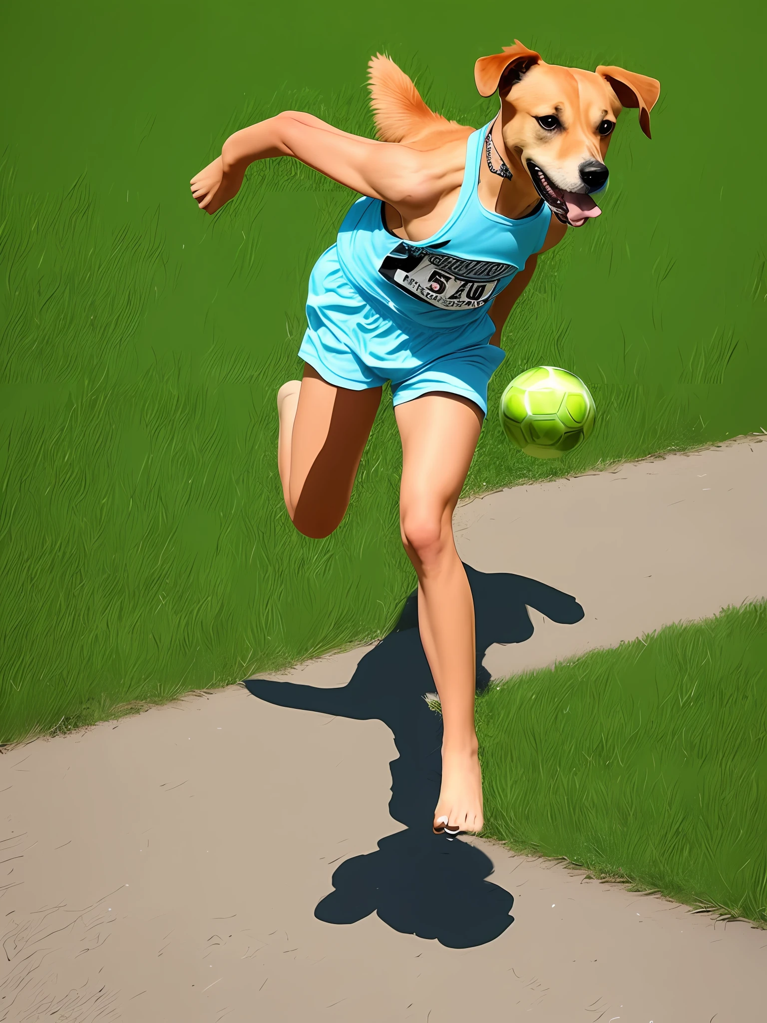 Draw tattoo of a dog running after the green soccer ball