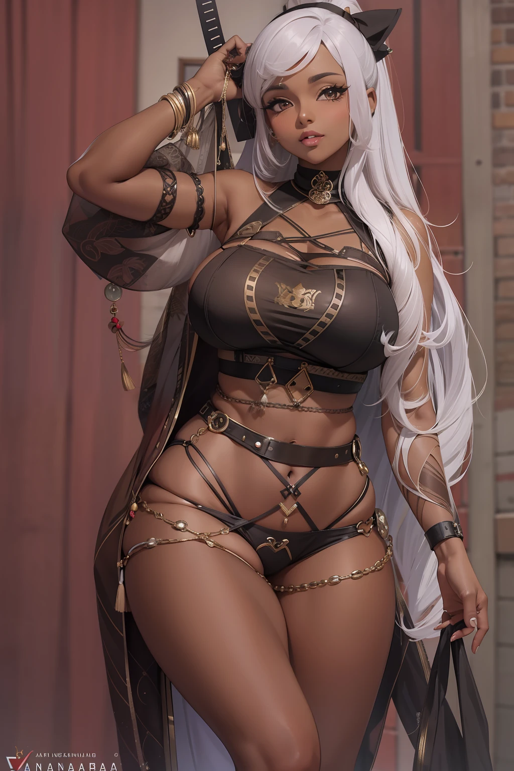naninfluencer brown skin, very curvy toned naniwaifu, sexy and seductive Saibaa Panku Ninja Kyarakutaa custom wearing