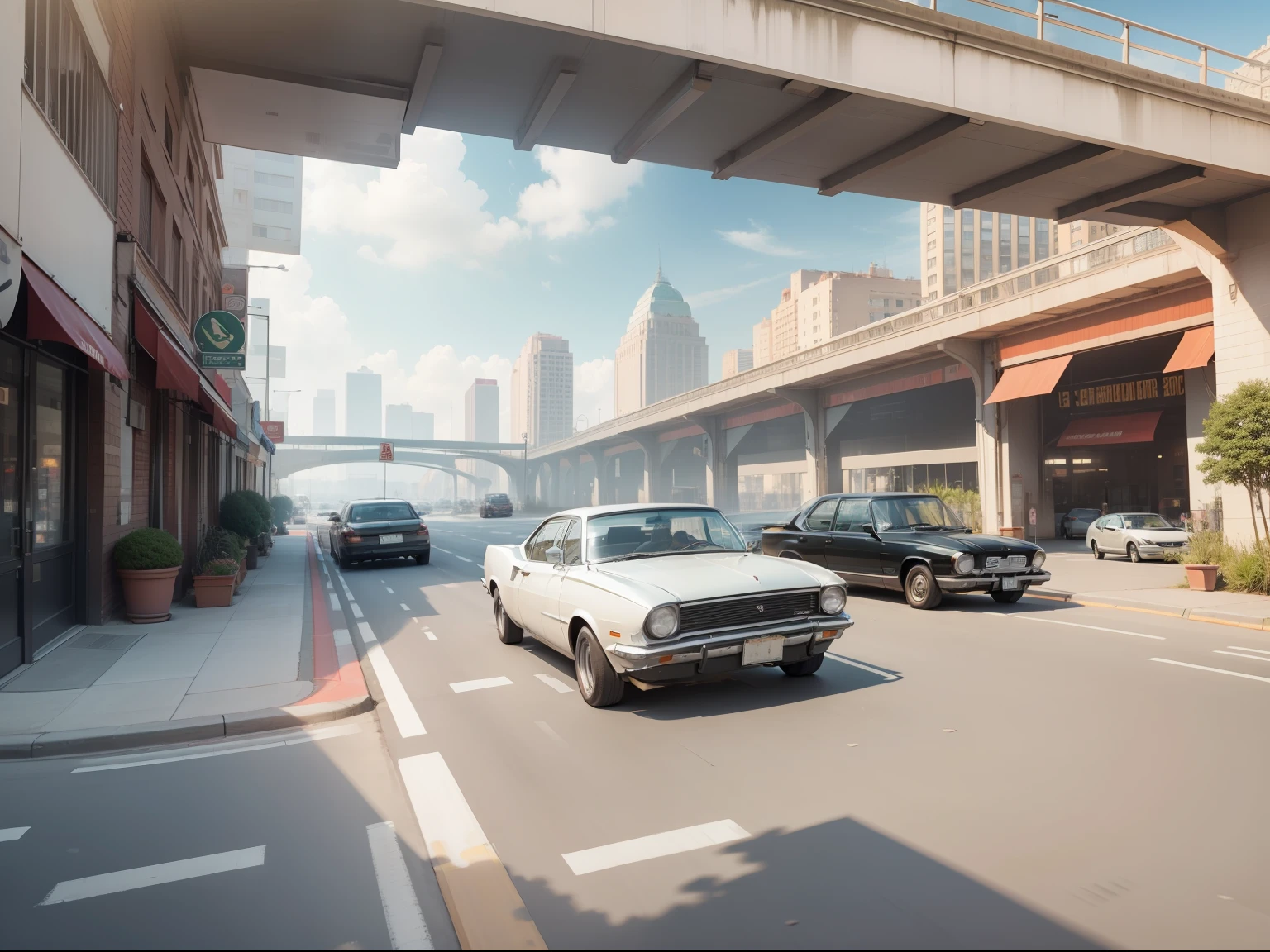 Expand the image and make huge buildings with passing cars