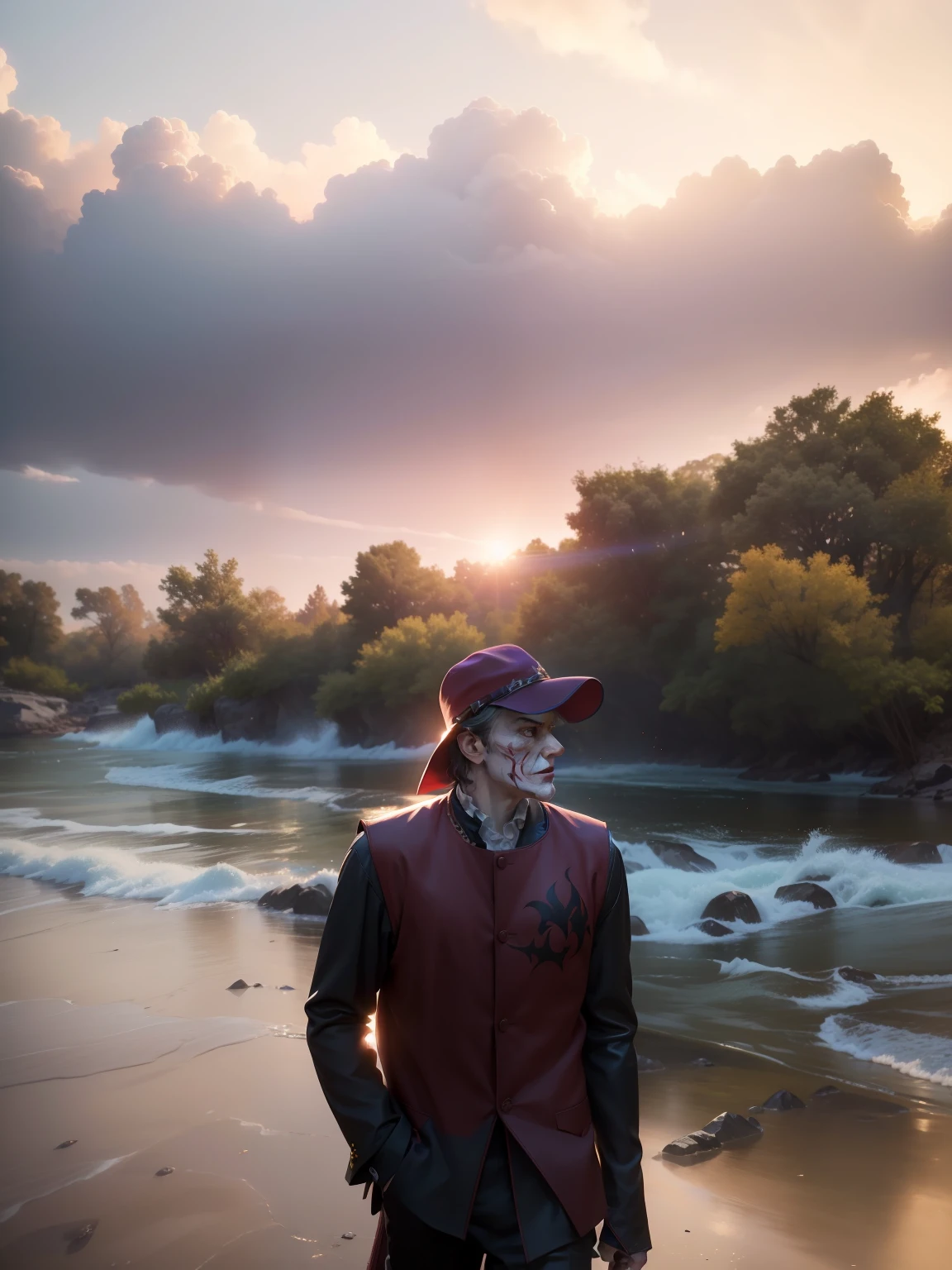 (8k, RAW photo, best quality, masterpiece:1.2), ultra detailed, official art, photo-realistic:1.37, upper body shot, DC Joker, film grain, action pose