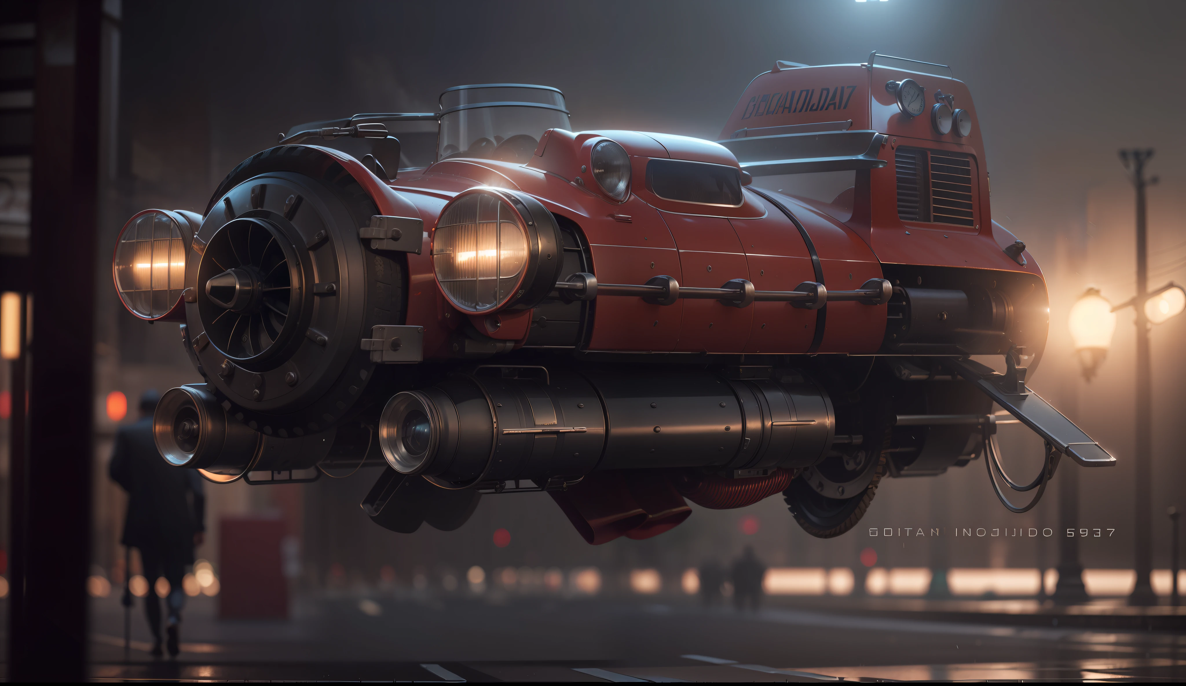 Necessidade de velocidade, FERRARI 125S 1950 VERMELHO BRILHANTE, Headlights on, correndo pela rua molhada, quase, spreading water on the street, hyper realistic, motion blur, blurry background, altamente detalhado, divine proportion, (((Enquadrado))), perfect composition, perfect lighting, octan render, 8k, Artistic photography, trending on ArtStation, foco nítido, Studio photo, detalhes intrincados, altamente detalhado, Directed by: Greg Rutkowski