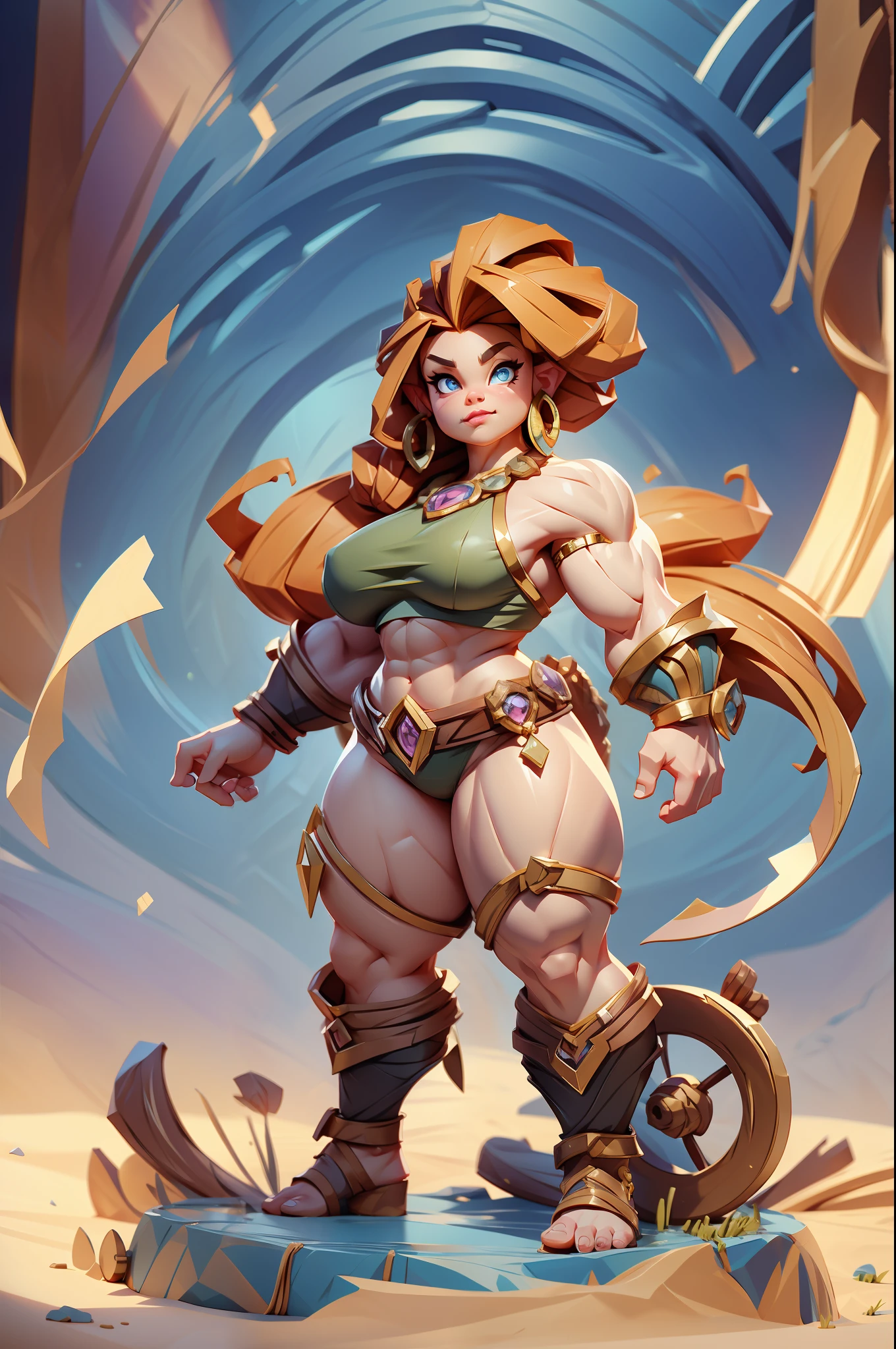 gorgeous muscular dwarf girl, muscular body, muscular arms, 1.4m tall, beautiful light eyes, slim waist, voluptuous hips, fantasy, film grain, UHD, masterpiece, anatomically correct, super detail, best quality