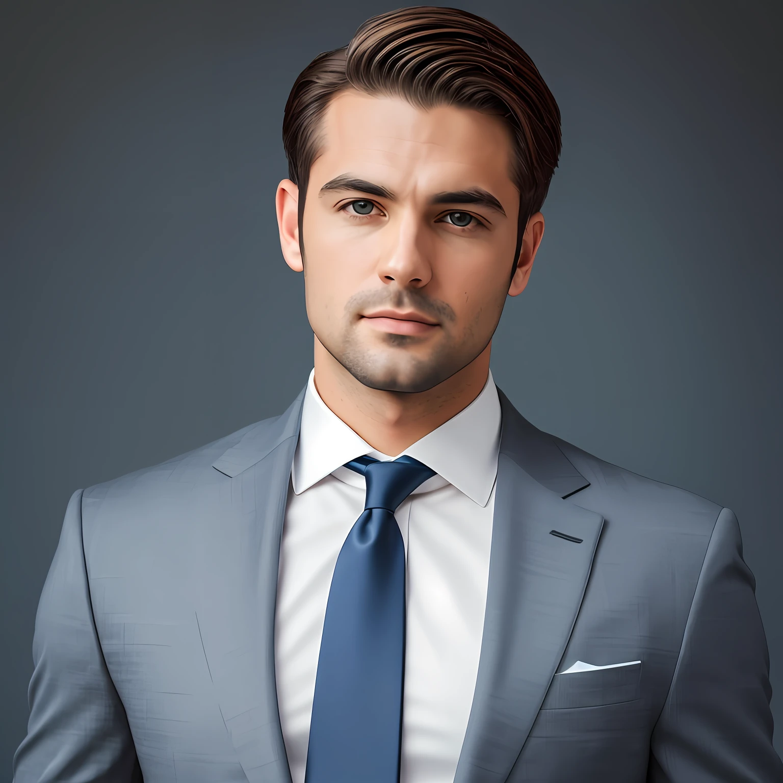 a handsome man standing with 50 years very nice in suit and tie, straight body and head in the photo, facing the viewer of the photo, eyes looking at the lens, appears shoulders and head in the photo, man centered in the photo, 8k, best quality, master piece, realistic, realistic photo, film photo, ultra realistic, 1 person, Circumstantial, perfect lighting, DSRL, professional photo, 4k neutral background --auto --s2