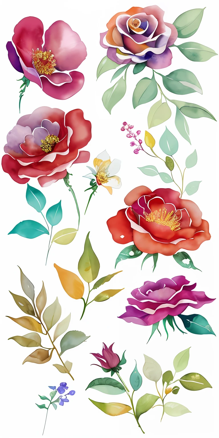 uma pintura de um ramo de flores com folhas e flores, botanic watercolors, flores e folhagens, botanico, botanical art, Rosa-Brambles, rosas decorativas, botanico, algumas rosas, Roses, botanical art, Directed by: Martina Krupičková, inspired by Martina Krupičková, Watercolor illustration, estilo de pintura em aquarela, 2 5 6 x 2 5 6