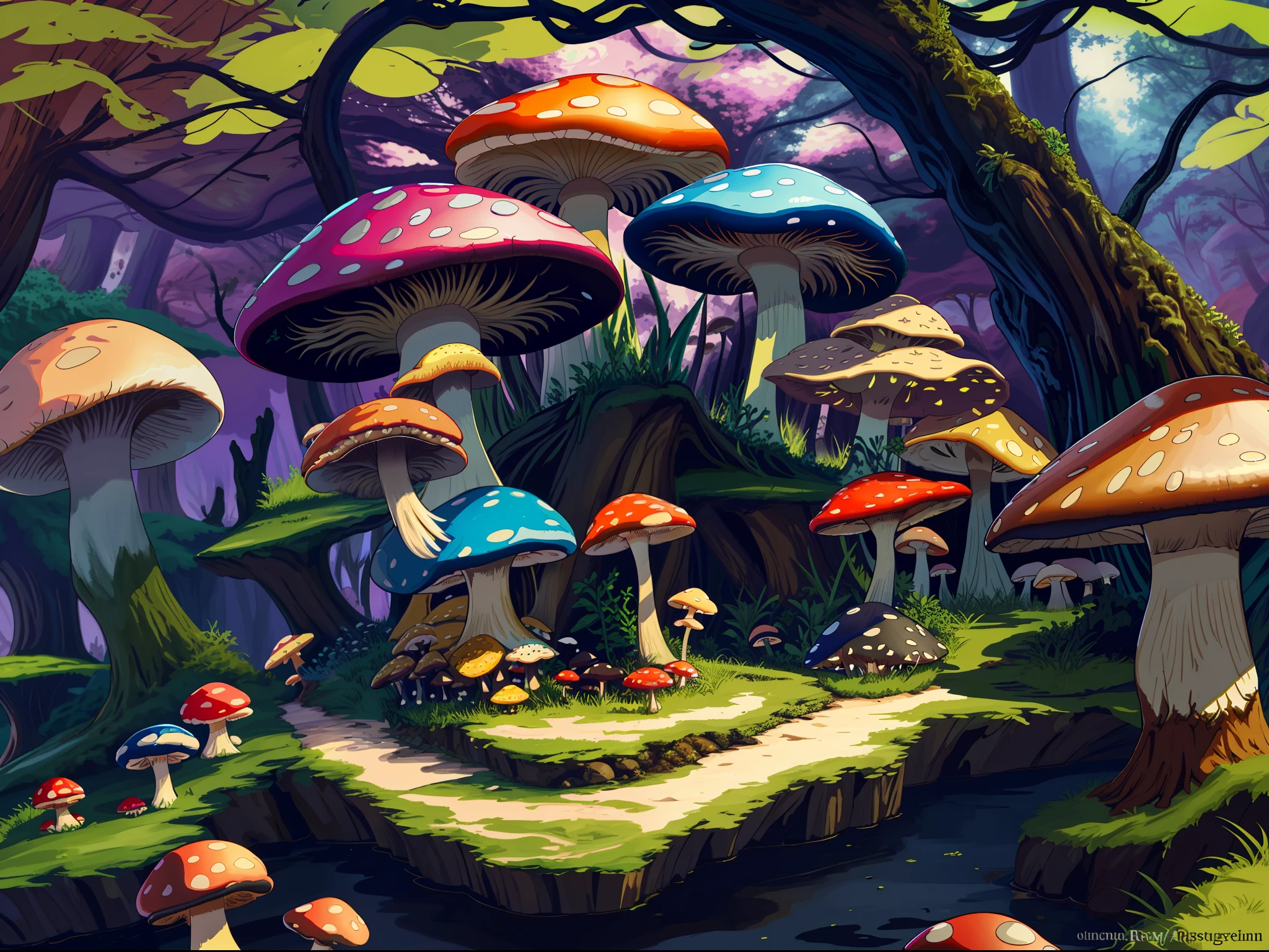 (sfv,Premium mushrooms)borgar,rete(Mushroom forest)，(the ultra-detailed)digital fantasy art,Mushrooms are everywhere，Unique mushroom shape(magical)Casa.