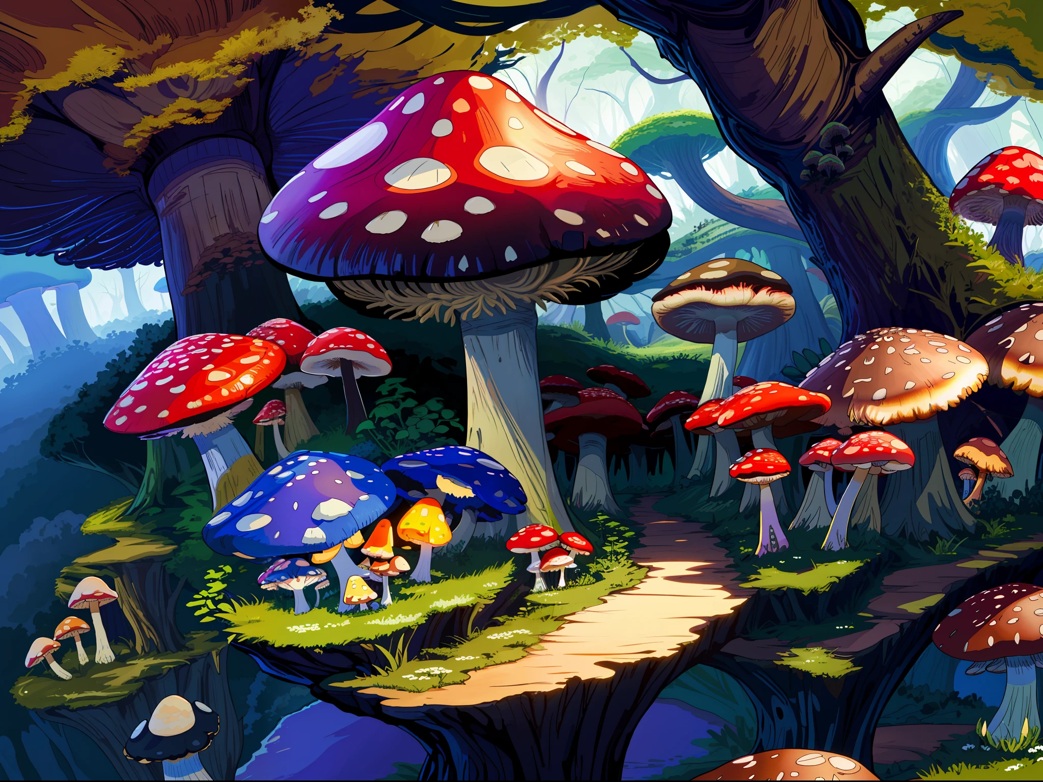 (sfv,Premium mushrooms)borgar,rete(Mushroom forest),(the ultra-detailed)digital fantasy art,Mushrooms are everywhere,Unique mushroom shape(magical)Casa.
