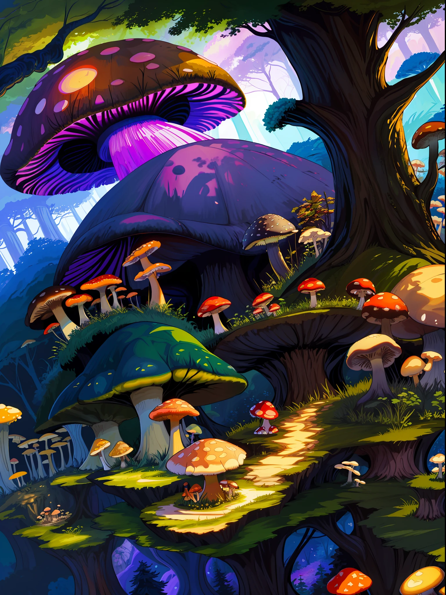 (sfv,Premium mushrooms)borgar,rete(Mushroom forest),(the ultra-detailed)digital fantasy art,Mushrooms are everywhere,Unique mushroom shape(magical)Casa.