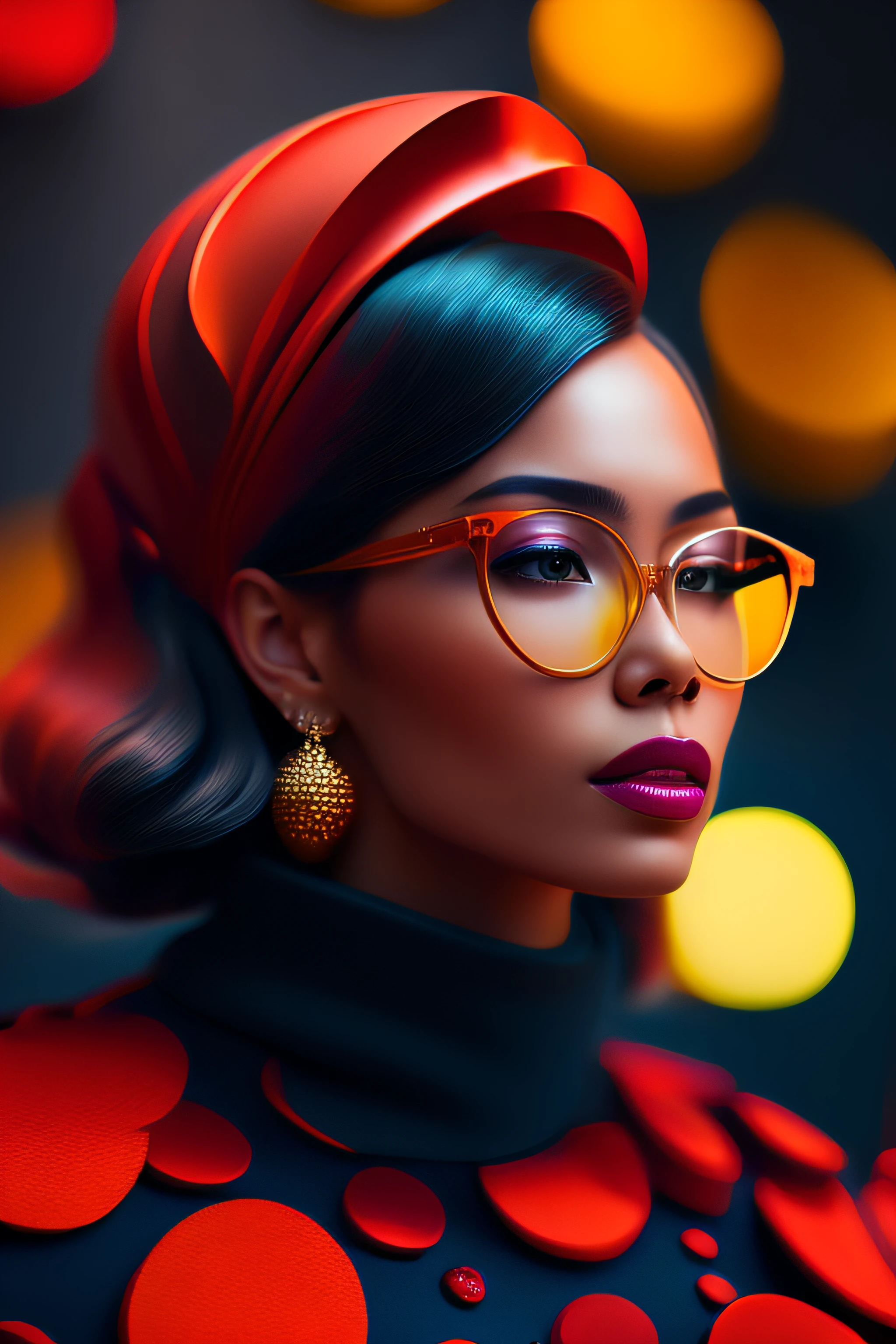 (retrato fashionista REALISTA, uma mulher francesa, mais velha, idosa, rosto europeu, imagem rica em detalhes, with yellow glasses, 1950s with intricate colorful, modern vintage glasses), uma pintura fotorrealista de Derek Zabrocki, cabelo com flores colorful, expression would be, (fotografia digital extremamente detalhada: 1.2), Standing in the middle of the city, (((corpo inteiro))), imagem crua,, Hasselblad, 50asa, f8, 12 millimeters, efeitos de brilho, Raios de Deus, handdrawn, prestar, 8k, octan render, Cinema 4D, liquidificador, Escuro, atmospheric 4k ultra detailed, cinematic sensual, foco nítido, Very serious illustration great depth of field, obra-prima, cores, 3d octane render, 4k, arte conceitual, trending in the artstation, hiper realista, cores vivas, Anel luminoso, extremamente detalhado CG unidade de papel de parede 8k, trending in artstation, trend in CGSociety, estilo Pop Art por Yayoi Kusama, intrincado, alto detalhe, Dramatic , energia pura, light particles, scientific fiction