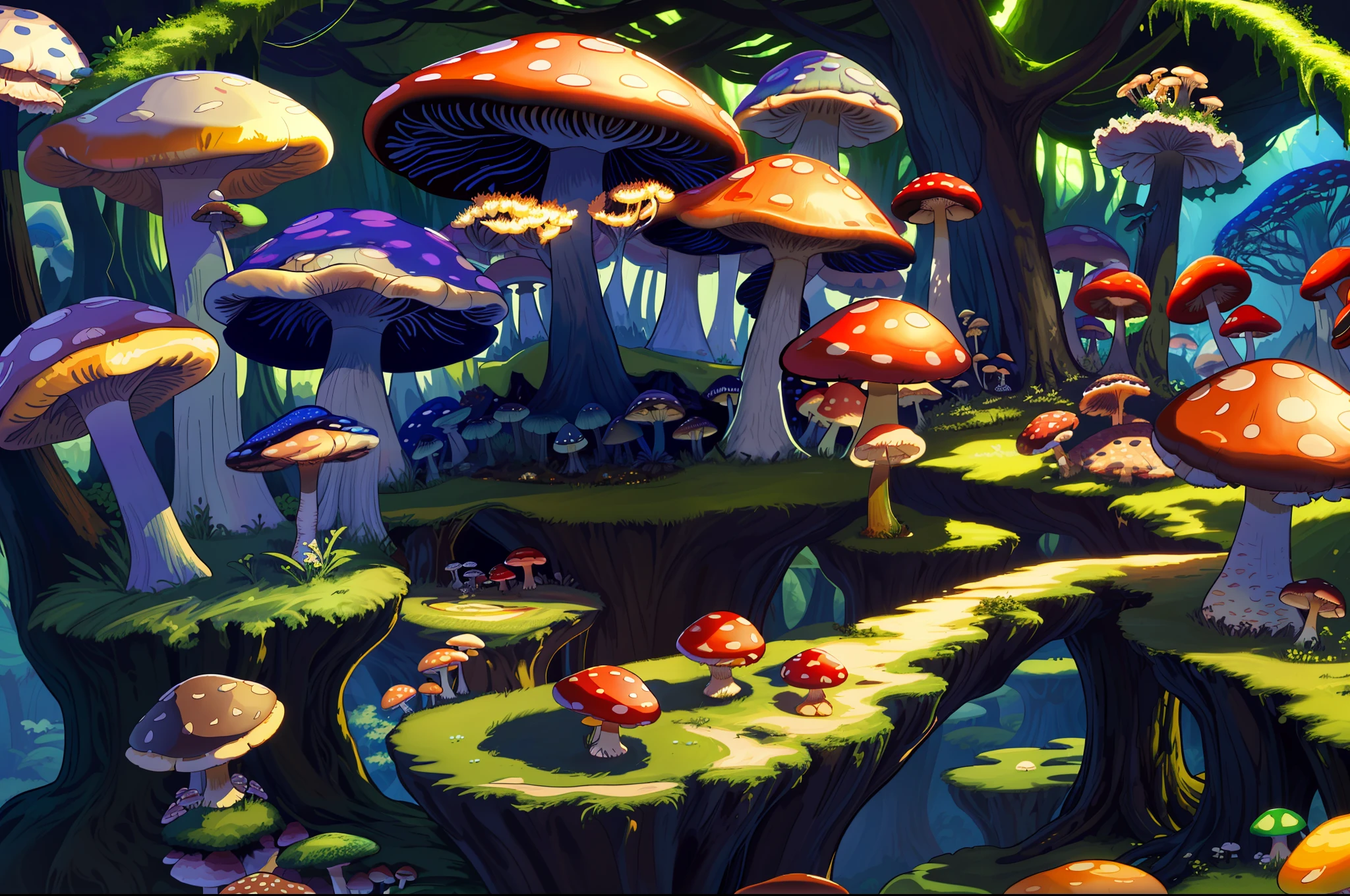 (sfv,Premium mushrooms)borgar,rete(Mushroom forest)，(the ultra-detailed)digital fantasy art,Mushrooms are everywhere，Unique mushroom shape(magical)Casa.