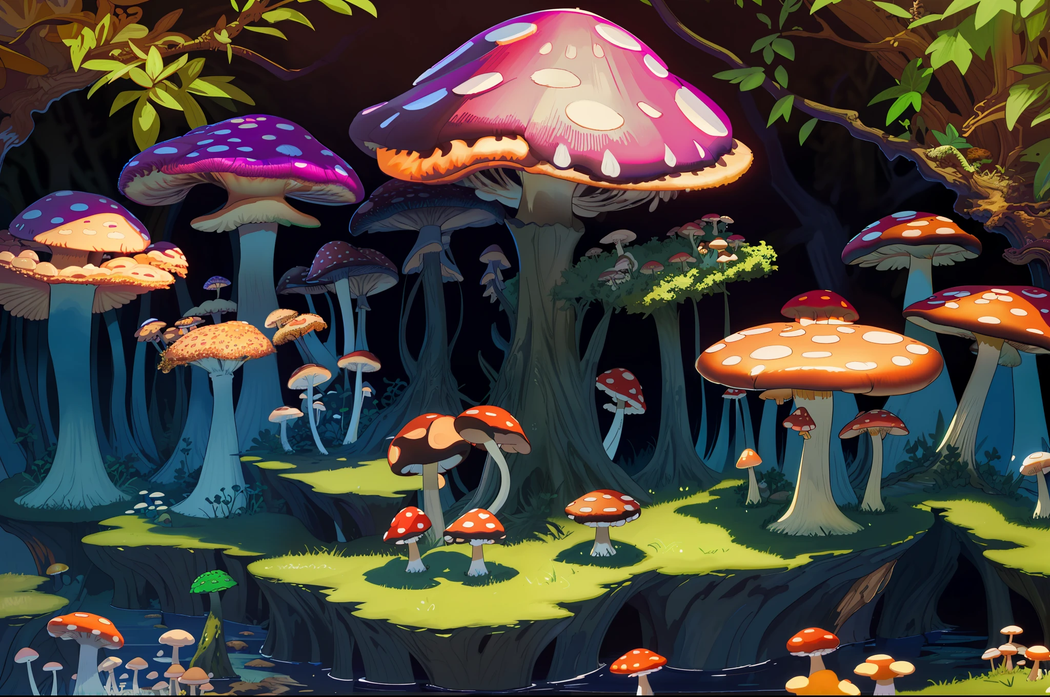 (sfv,Premium mushrooms)borgar,rete(Mushroom forest)，(the ultra-detailed)digital fantasy art,Mushrooms are everywhere，Unique mushroom shape(magical)Casa.