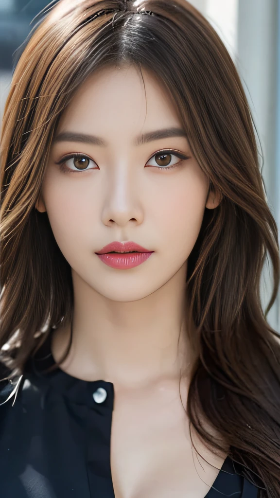((Realistic lighting, top quality, 8K, Masterpiece: 1.3)), Clear Focus: 1.2, 1 girl, Perfect Body Beauty: 1.4, Slim Abs: 1.1, ((Dark Brown Hair, Big: 1.3)), (Acceleration: 1.4), (Outdoor, Night: 1.1), Street, Slender Face, Narrow Eyes, Double Eyelids, Exposed Cleavage, Incredibly Ridiculous, Messy Hair, floating hair, long sleeve t-shirt, fashion model pose,