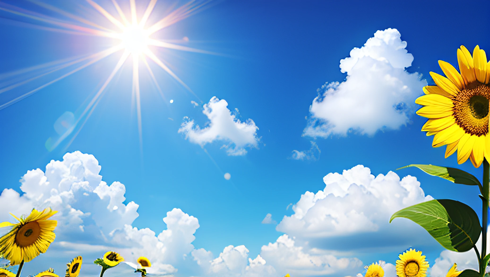 Bright sun shining in the blue sky、No background other than sky。