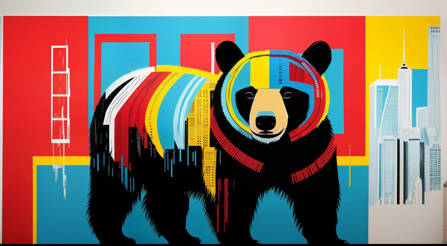 1a bear、Like Basquiat's paintings、Wall Street、buliding、newyork、cache、money、Detailed light、an extremely devious and beautiful、ful