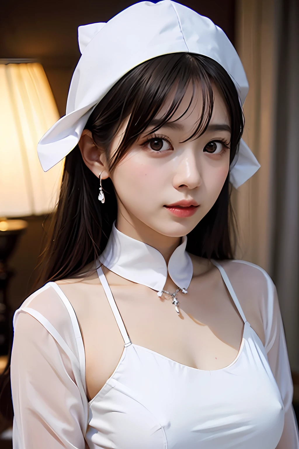 clinic、drapes、1girl in、nurse、White see-through night dress、、masterpiece、top-quality、ighly detailed
