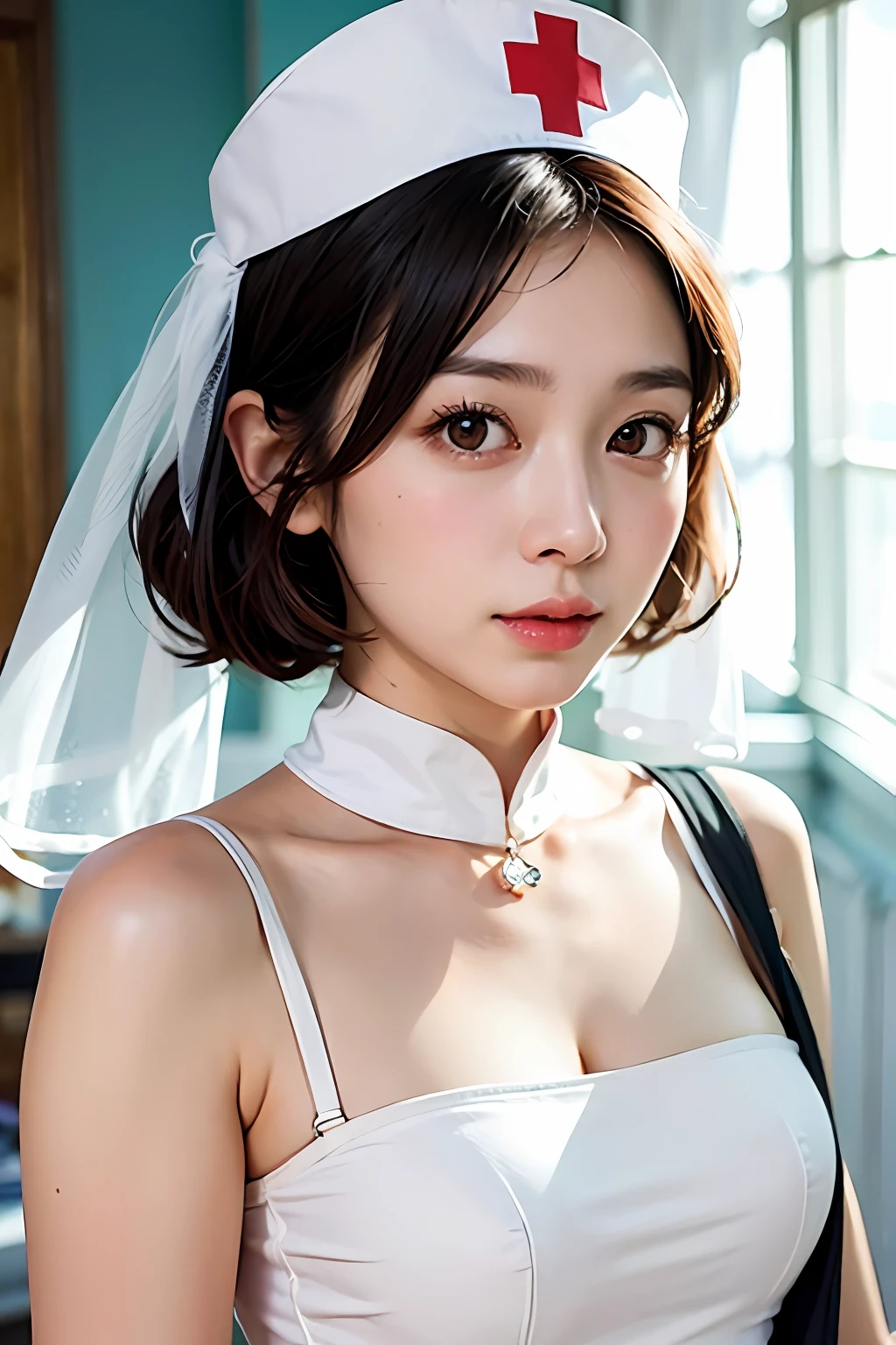clinic、drapes、1girl in、nurse、White see-through night dress、、masterpiece、top-quality、ighly detailed