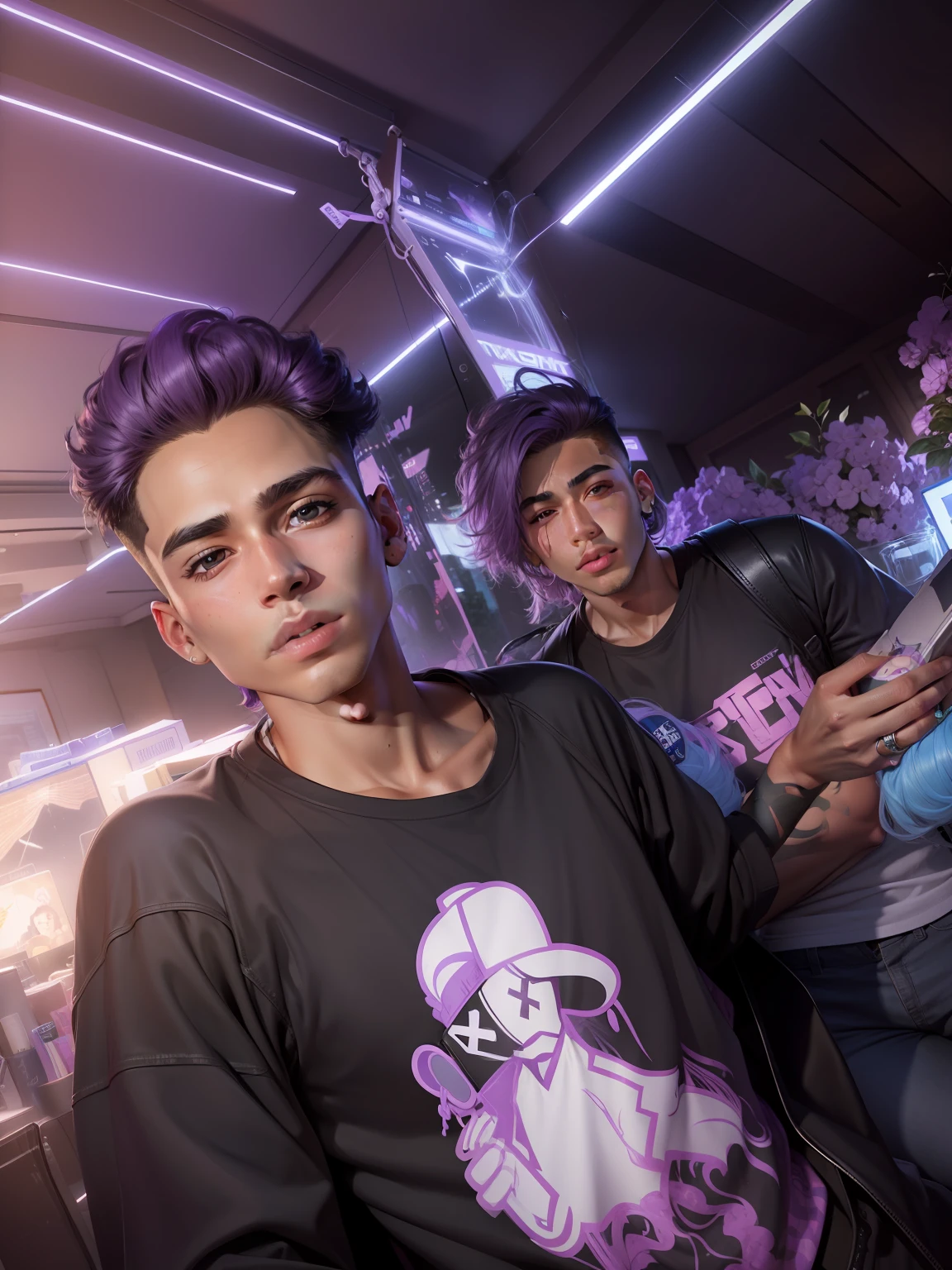 Tumblr male influencer, , Asian, Brazilian, lilac hair realistic face