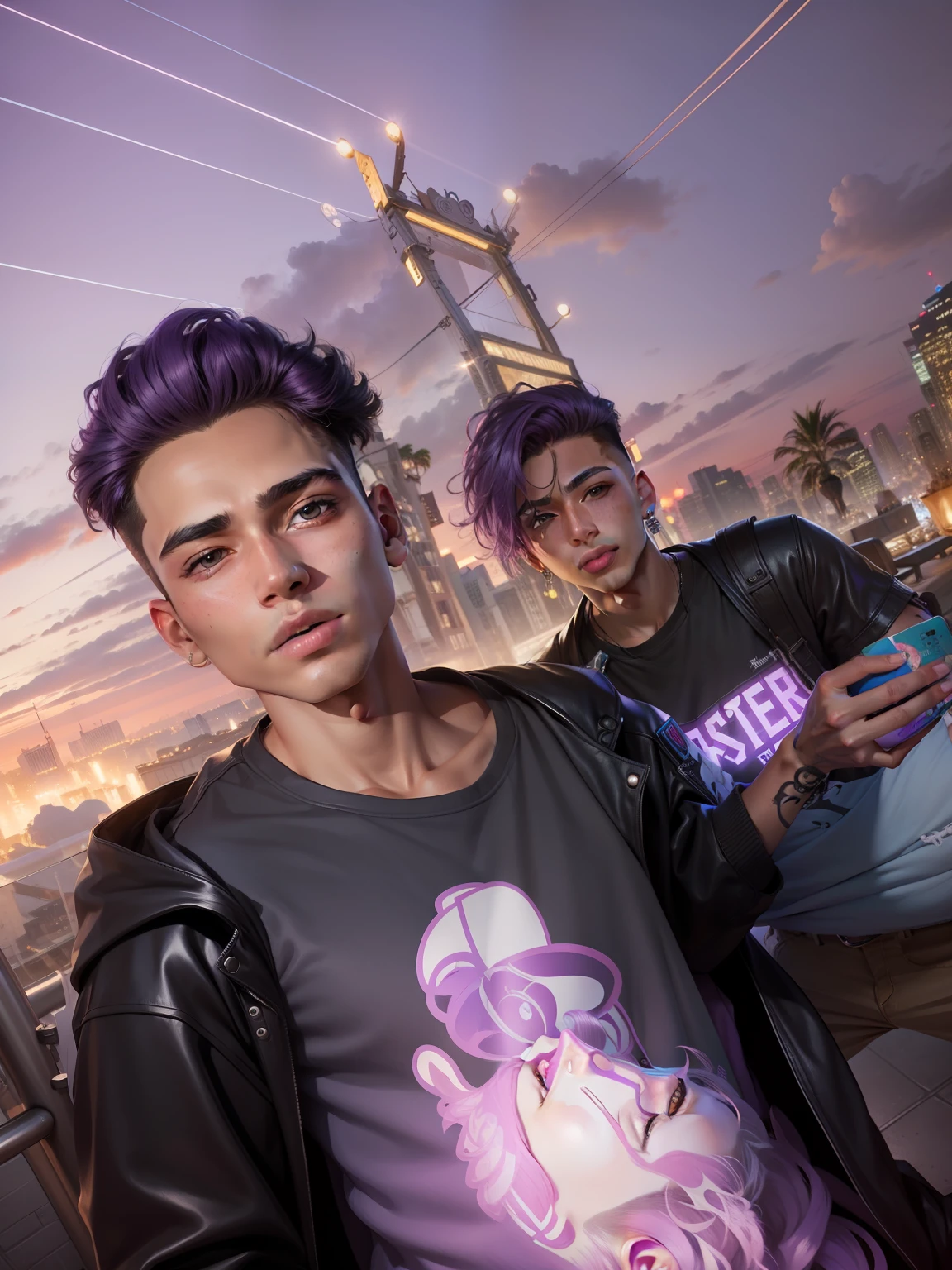 Tumblr male influencer, teen, Asian, Brazilian, lilac hair realistic face