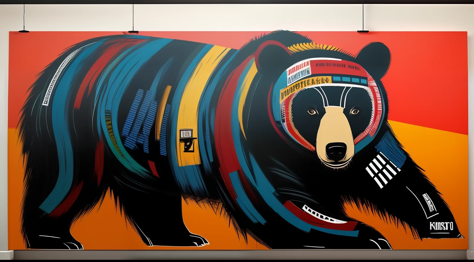 1a bear、Like Basquiat's paintings、Wall Street、buliding、newyork、cache、money、Detailed light、an extremely devious and beautiful、ful