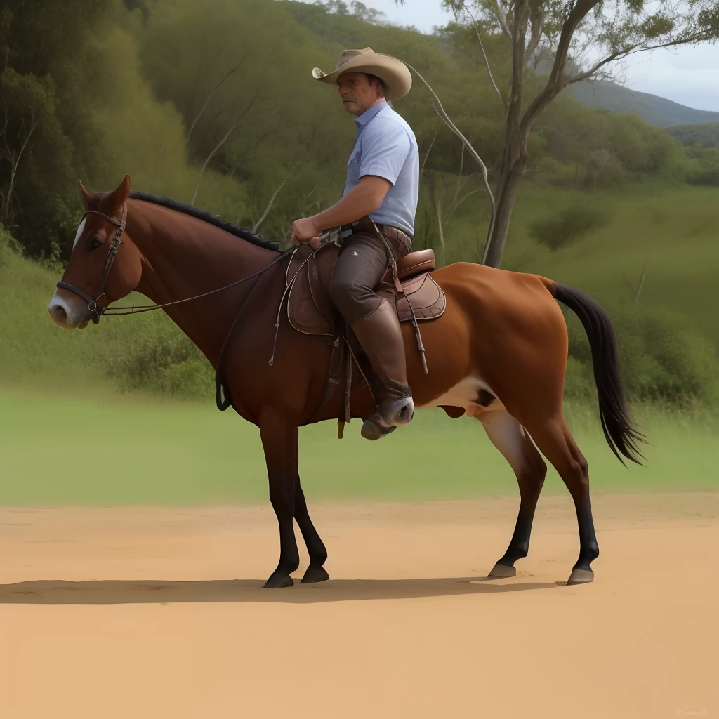 Cow boy, montanhas, far oest, cavalo, tarde, homem, arma, sentado.