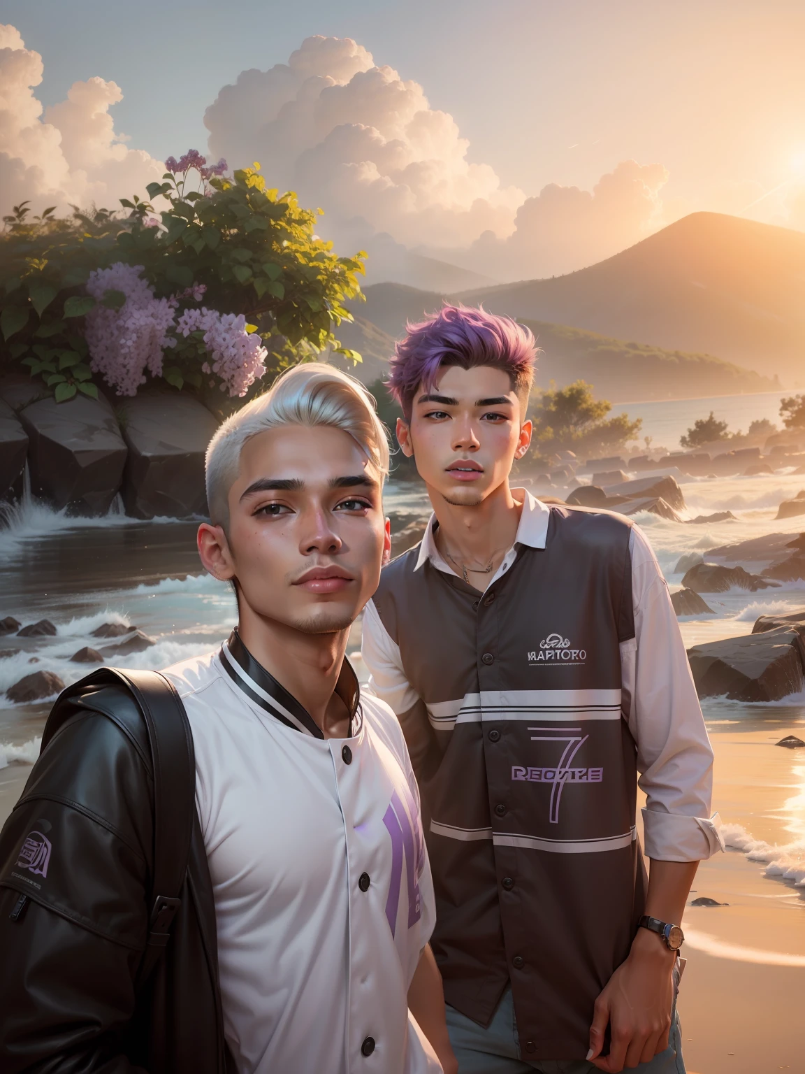 Tumblr male influencer, teen, Asian, Brazilian, lilac hair realistic face