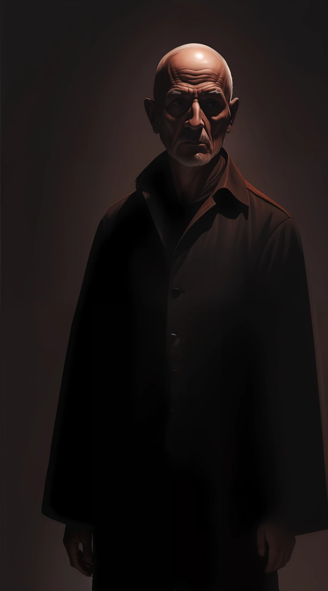 Estilo escuro,Sopro da Morte,Man standing in the dark,Sombras obscurecem o rosto,Olhos que emitem uma luz fria,Roupas manchadas de sangue