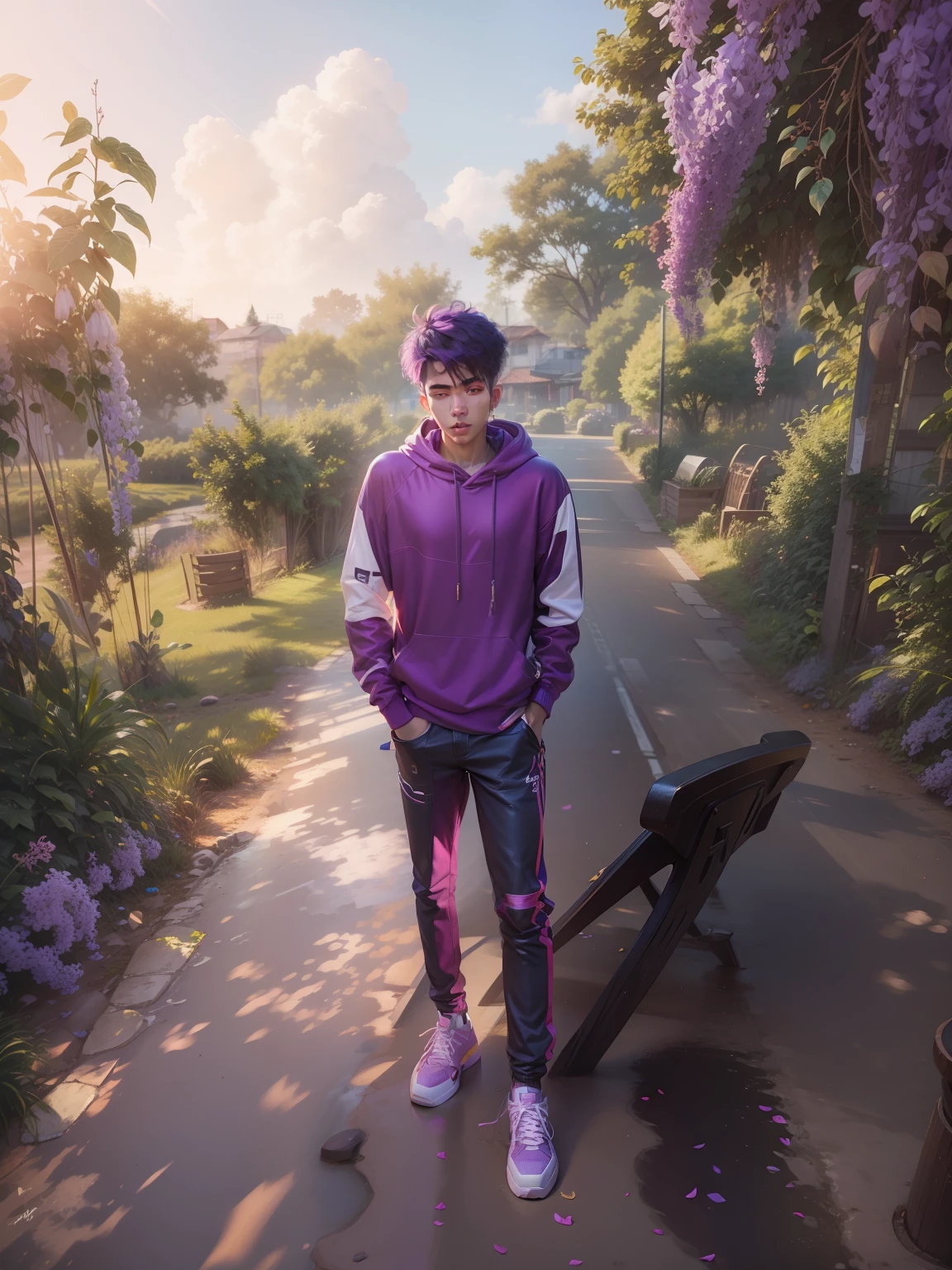 Tumblr male influencer, teen, Asian, Brazilian, lilac hair realistic face