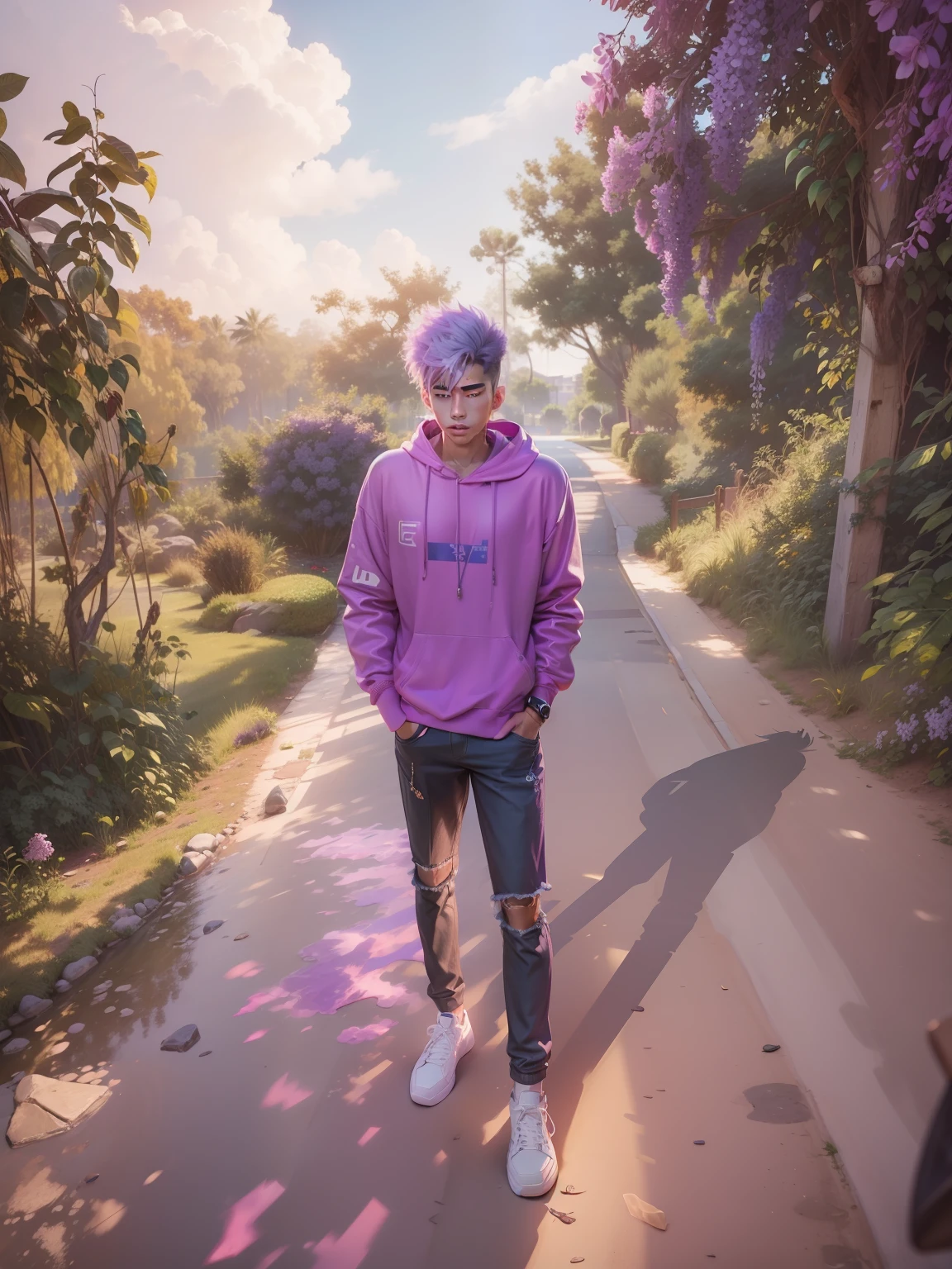 Tumblr male influencer, , Asian, Brazilian, lilac hair realistic face