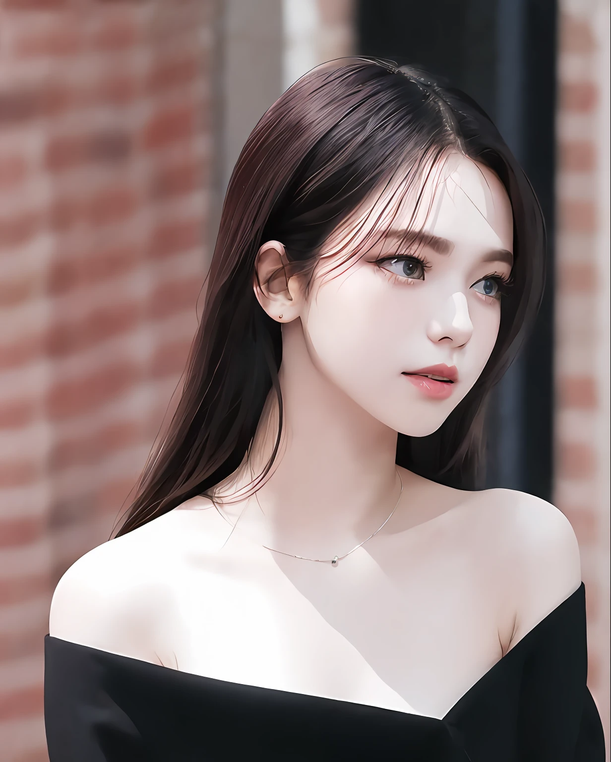 Woman standing in front of camera, Pony tail, full body Esbian、nedium breasts, Wearing oversized off-the-shoulder clothing over lingerie, Pose for Art Photo, piercings、frontage、cluster、elegant portrait, a blond、the wind、Photo Portrait 4K, 50mm portrait, looking her shoulder, a photography of a beautiful woman, elegant profile pose, 60mm portrait, photo portrait, portrait of a beautiful model, profile pose, fine art portrait photography, Sensual Woman, elegant profile pose、