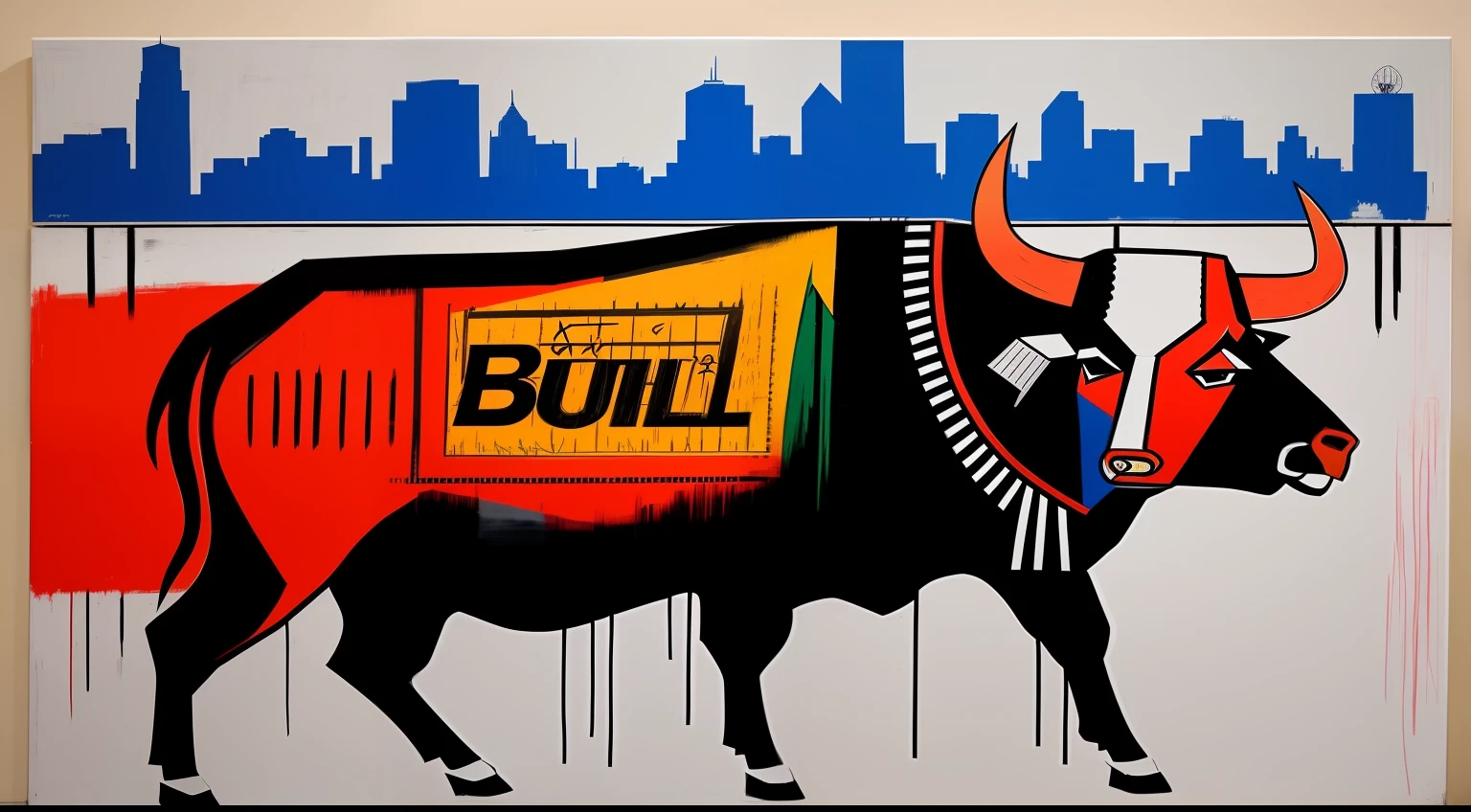 １bull、Like Basquiat's paintings、Wall Street、buliding、newyork、cache、money、an extremely devious and beautiful