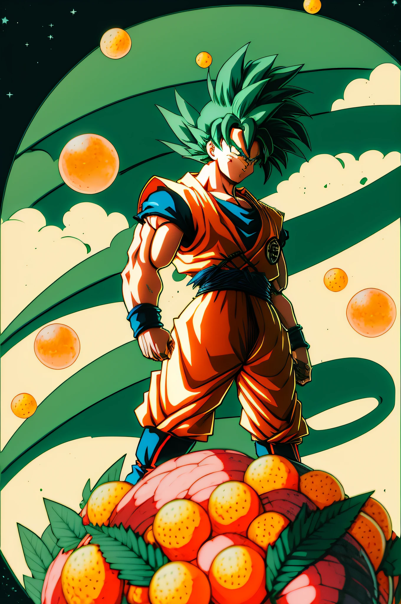 "Dragoned, personagem de anime do Dragon Ball Z, Dragon Balls floating around the Green Dragon in outer space."