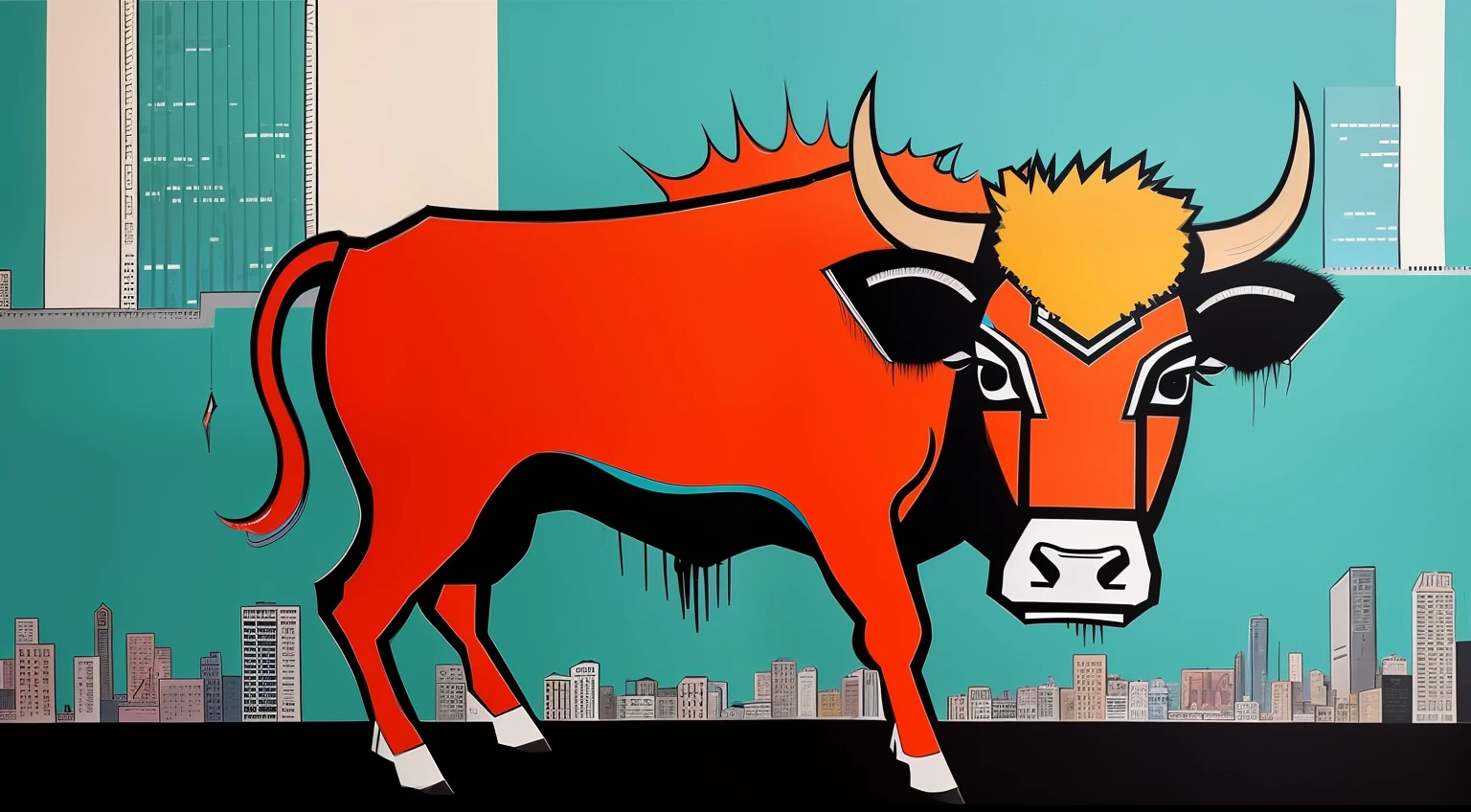 1bull、Like Basquiat's paintings、Wall Street、buliding、newyork、cache、money、an extremely devious and beautiful