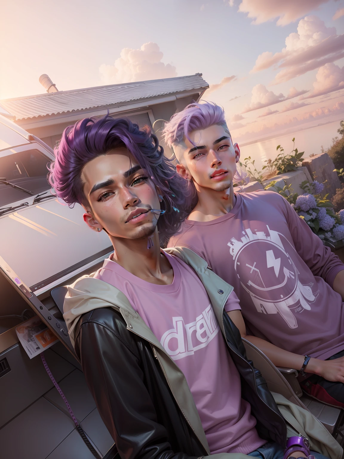 Tumblr male influencer, teen, Asian, Brazilian, lilac hair realistic face