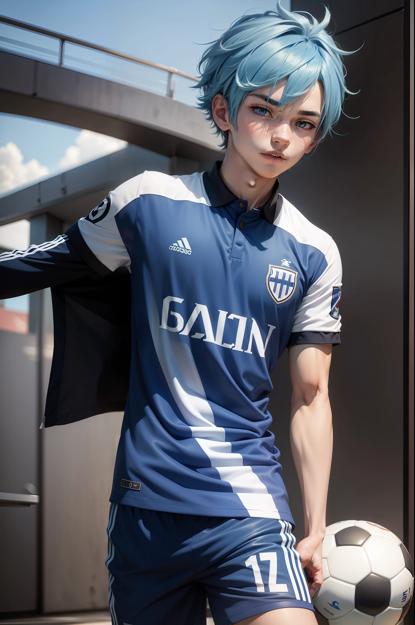 anime boy , soccer player , blue hair