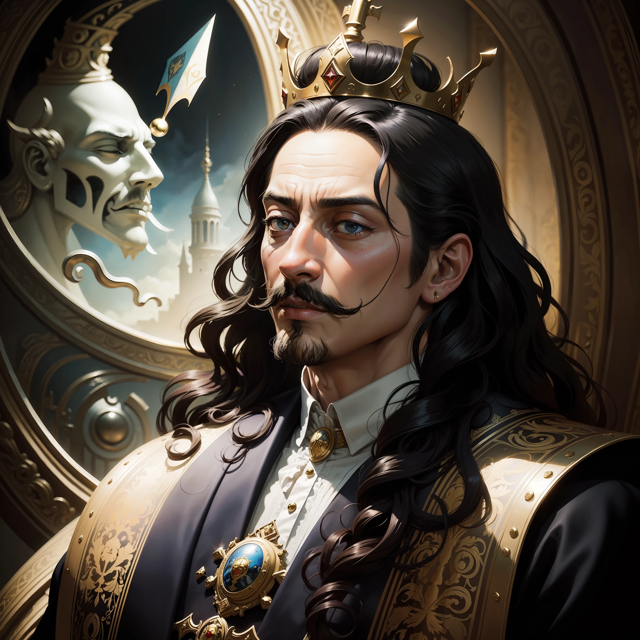 original, masterpiece, best quality, official art, painting, Salvador Dali as king, cinematic lighting, by