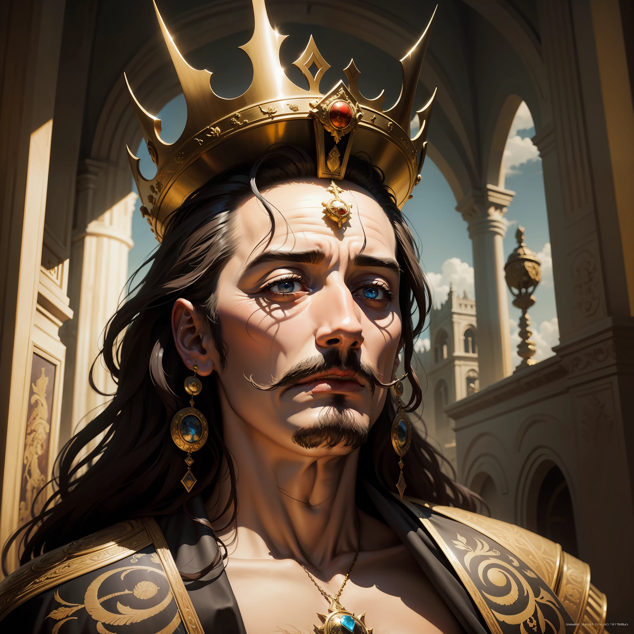 original, masterpiece, best quality, official art, painting, Salvador Dali as king, cinematic lighting, by