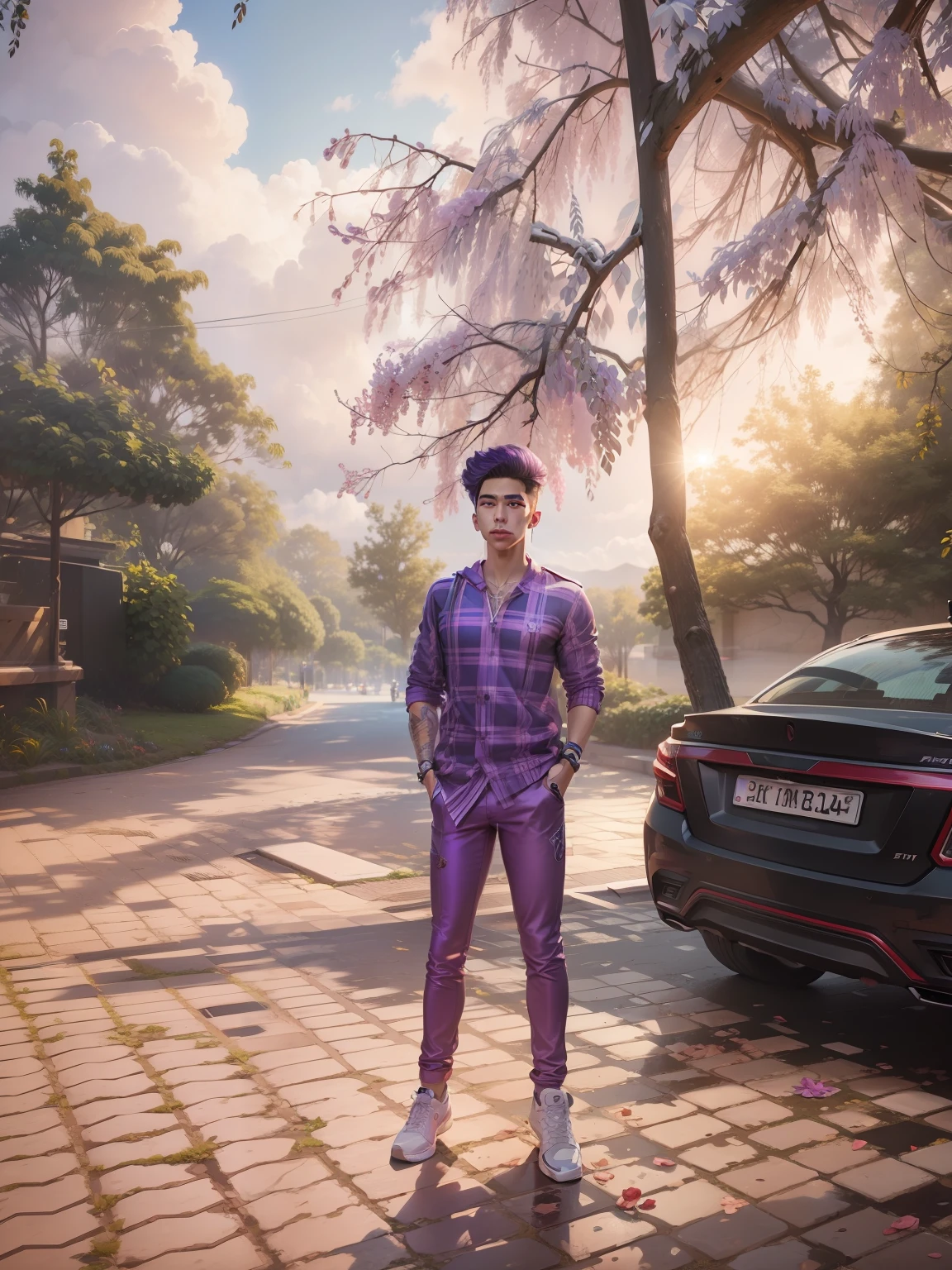 Tumblr male influencer, , Asian, Brazilian, lilac hair realistic face, 8k