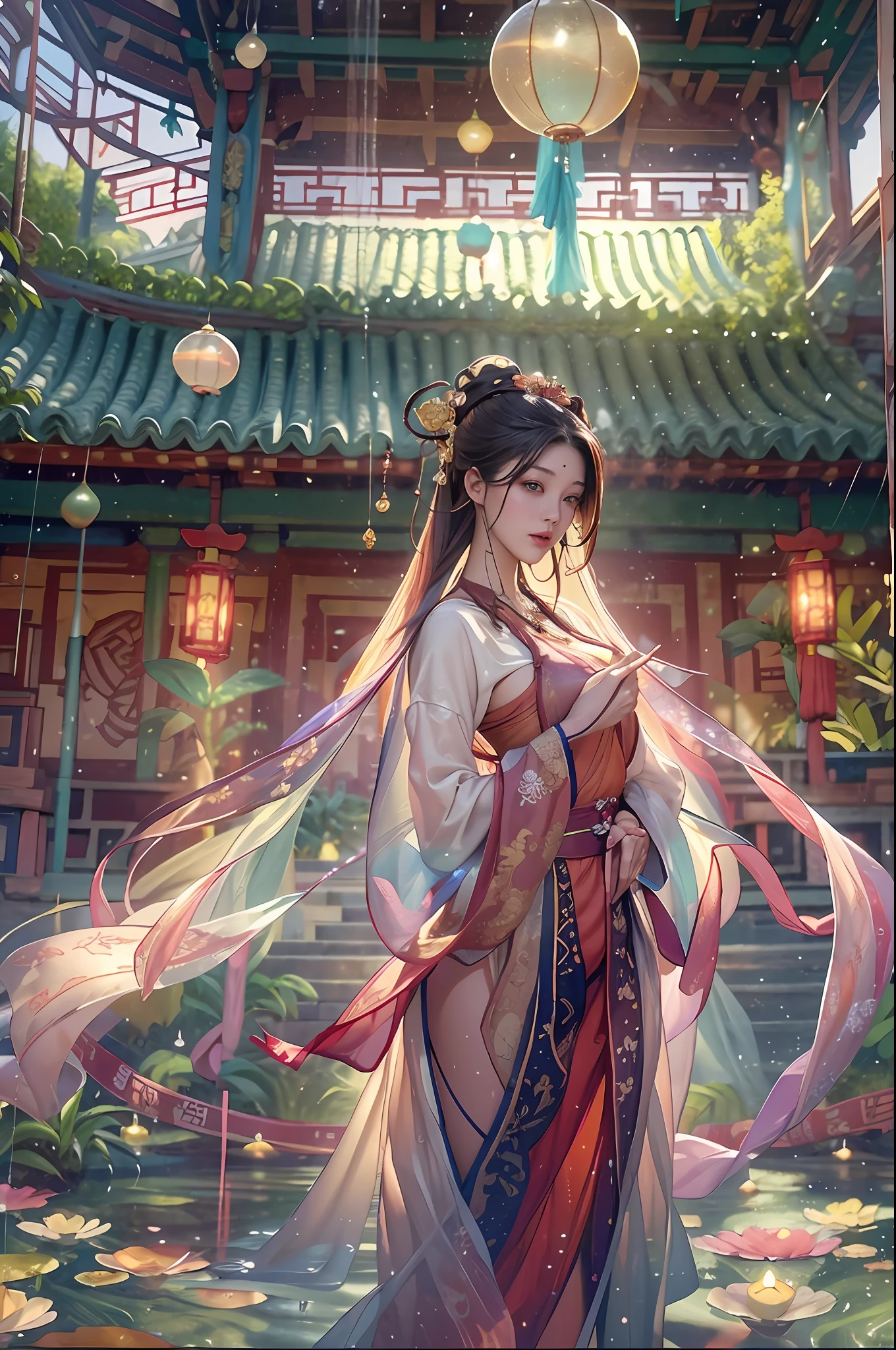 Gilded Chinese Palace,Look at viewers,depth of fields,bokeh dof,light falling,((A MILF))、Pregnant Woman、Red dress
See-through underwear、one girls、Red Shirt、a black skirt、huge-breasted、
Brown-eyed、(The long-haired、A dark-haired、Very straight hair:1.4、hime-cut:1.4)、Earring Necklace、pouty、
a picture、masterpiece、top-quality、nffsw、hight resolution、realistic detail、glistning skin、mature figure、Plump body、voluptuous breasts、perfect bodies、Wide waist、colourfull、looking at the viewers、hyper realisitic、from the front side、watercolor paiting、Traditional Media、(chromatic abberation、intricate detailes)、dynamicposes、dynamic ungle、
40k、nffsw、Hi-Res、Angle from below、ancient Chinese costume、Ancient Chinese style hairstyle、up hairstyle、Wearing white silk cloth all over the body、(Close up of raindrops in the air, Capturing the world with raindrops, Distorted reflections, Refracted light, Microcosm within each droplet, Miniature landscape, Inverted image, ethereal beauty, suspended moments, Translucent sphere, Distorted reality, kaleidoscopic views, Natural Lenses, A glimpse of a moment, World of Miniature, Raindrop Symphony, Natural interoperability, 1girl in
, masutepiece, (Dynamic Angle:1.2))
