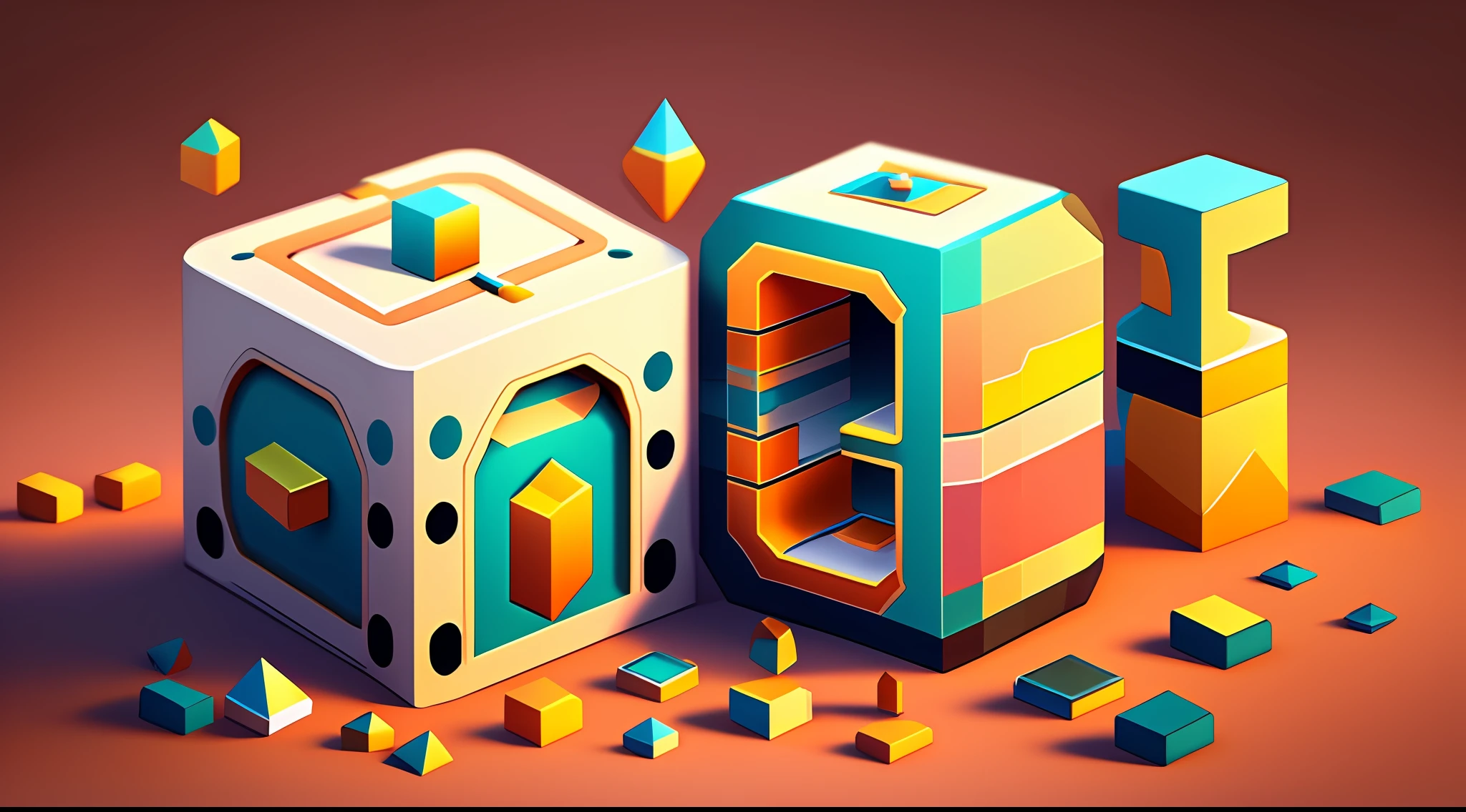 cubic penguin find treasure chest on puzzle map, art station trend, monument valley, level design, low poly, isometric art, 3d art, high detail, art station, concept art, behavior, ray tracing, smooth, sharp focus, ethereal lighting