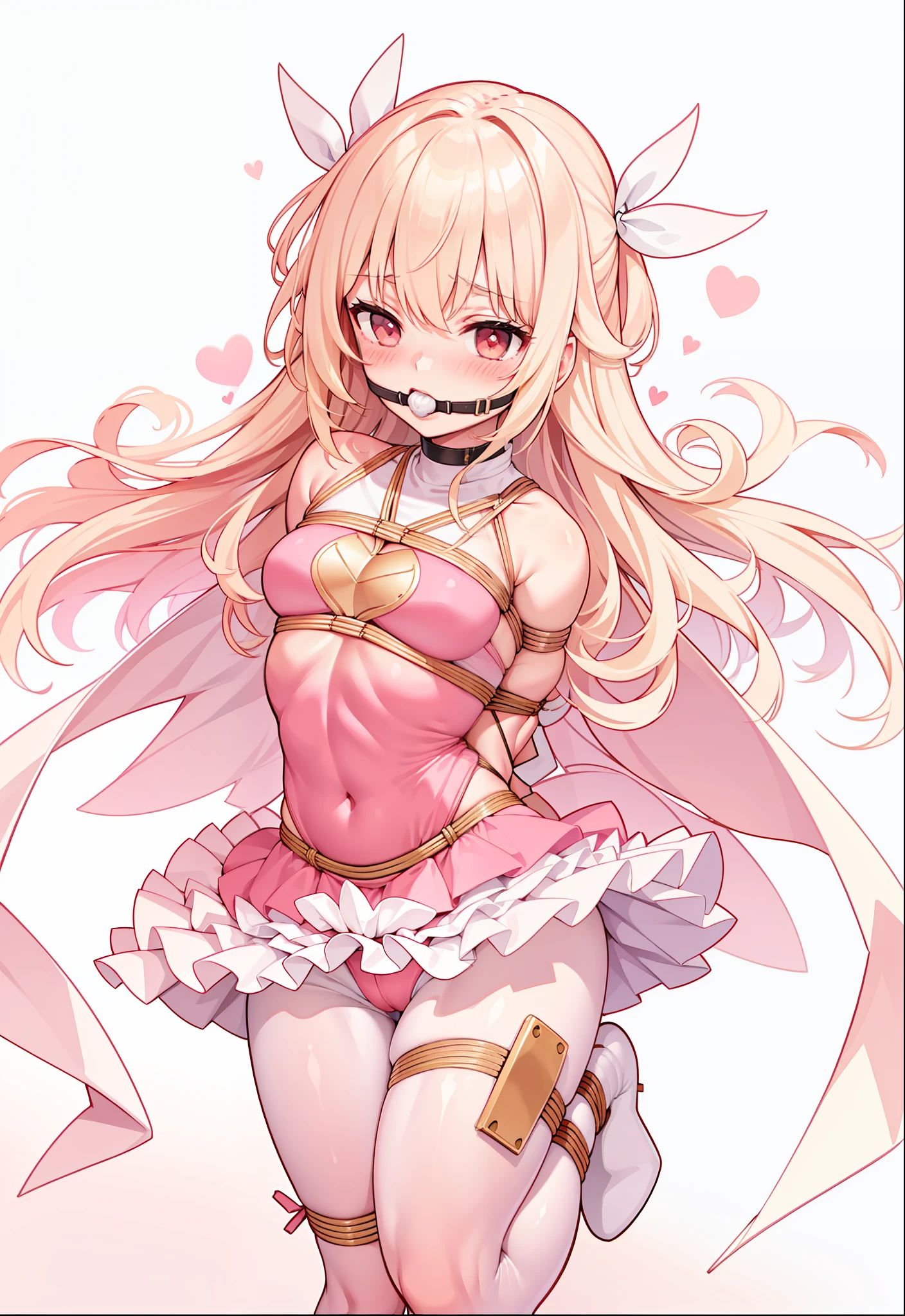 Masterpiece, Best quality, Girl,((Blush)),((White pantyhose)),((Arms_Behind_back)),((Legs together)), (((Bondage))), (((shibari))),(((gag))),