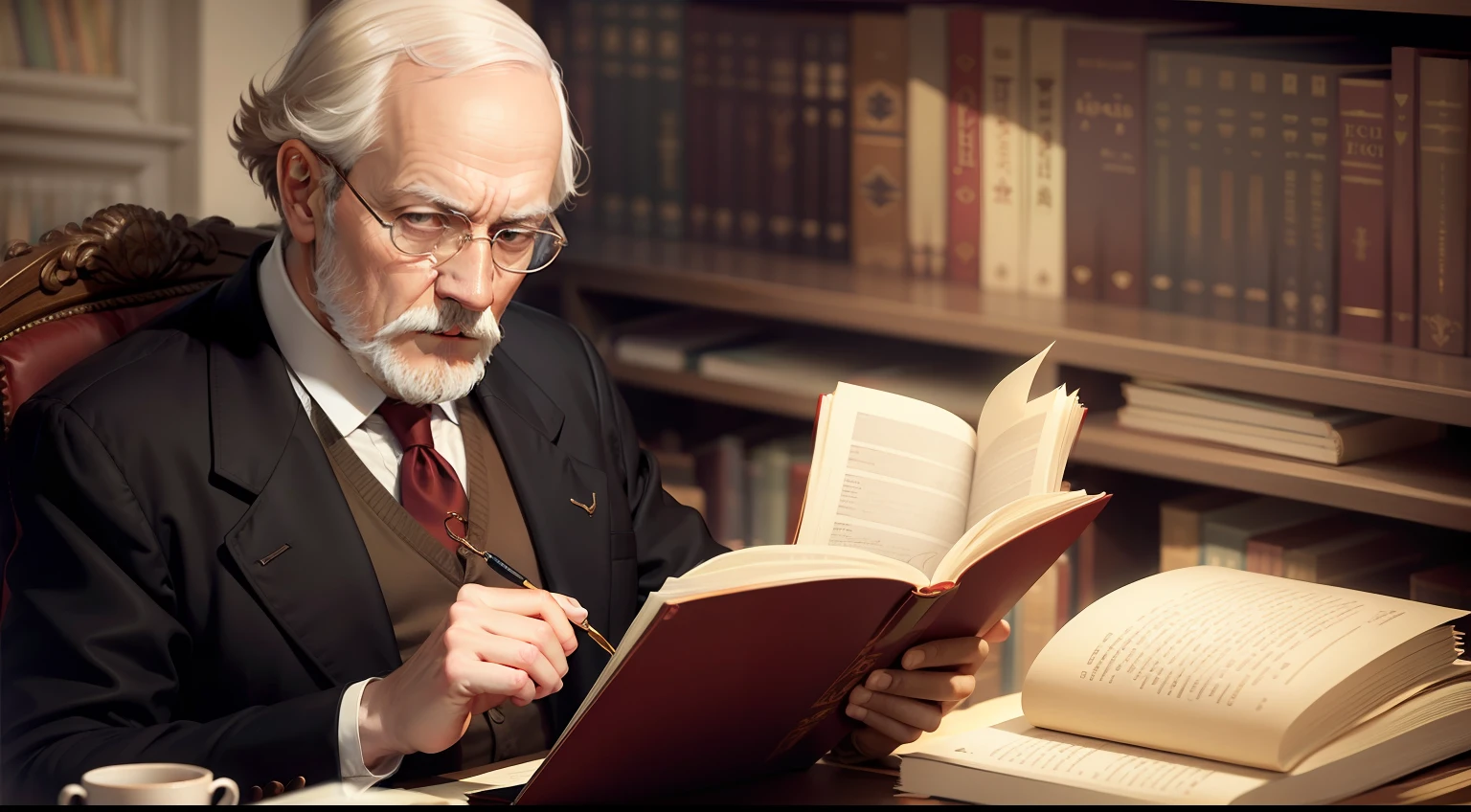 sigmund freud reading book with glasses