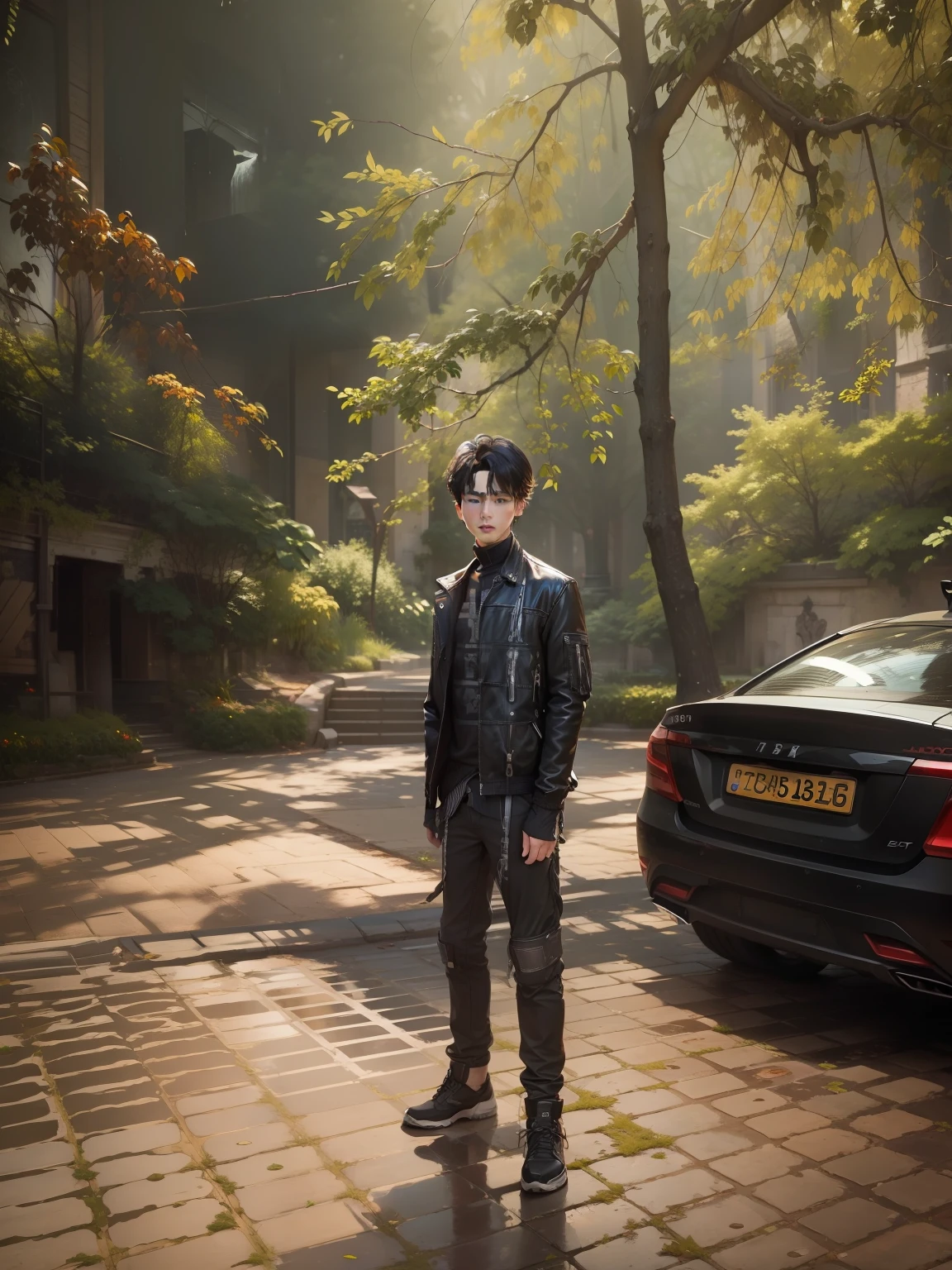 (masterpiece, best quality:1.2), solo, male focus, 1boy, serious, closed mouth, looking at viewer, own hands together, black hair, brown eyes, dripjacket realistic face