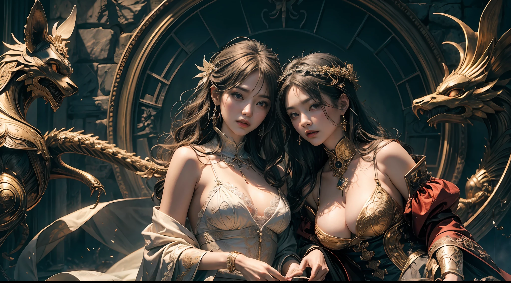 offcial art,统一 8k 壁纸,ultra - detailed,Beauty and aesthetics,high high quality,tmasterpiece,Best quality at best,(zentangle,datura,Tangles,entangled:0.6),chies,angelicales,Blindfolded,Large breasts,Roman robes,holdingsword,Fighting posture,dramatics,Photorealistic, Super detail, Masterpiece, Best quality, A high resolution, 8K,