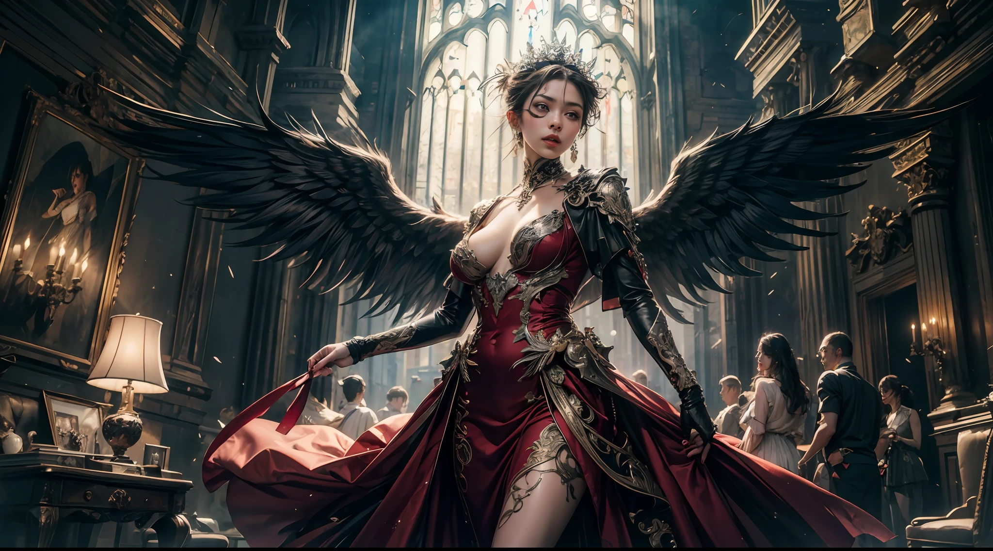 offcial art,统一 8k 壁纸,ultra - detailed,Beauty and aesthetics,high high quality,tmasterpiece,Best quality at best,(zentangle,datura,Tangles,entangled:0.6),chies,angelicales,Blindfolded,Large breasts,Roman dress,holdingsword,Fighting posture,dramatics,Photorealistic, Super detail, Masterpiece, Best quality, A high resolution, 8K,