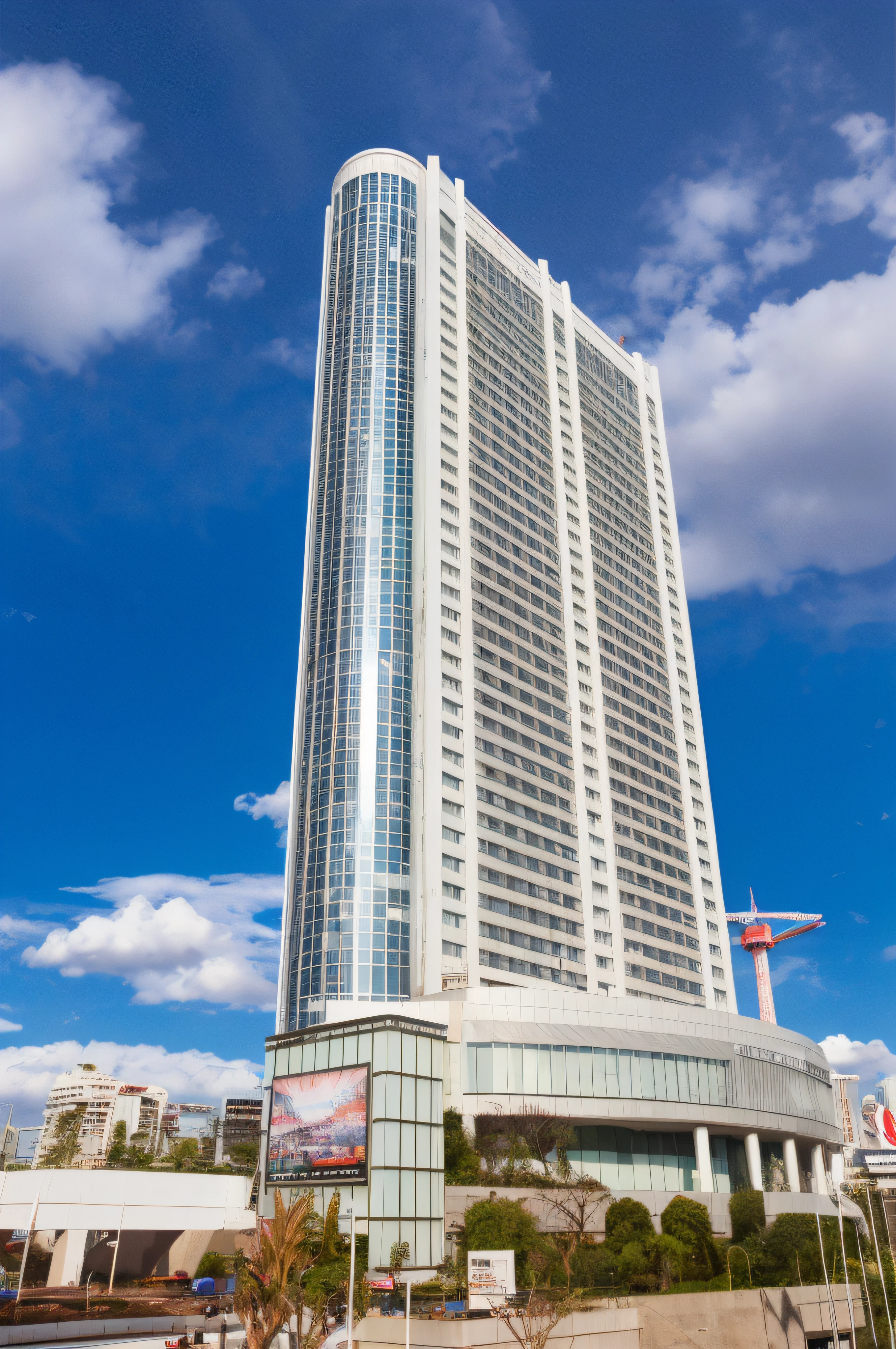 Arafatua skyscraper with sky background, the building is a skyscraper, highrise buildings, skybridge towers, megatall building, Modern high sharpness photography, Located in Haji Bectash Complex, full building, highrise buildings, Tall skyscraper, shinkai, Cascade skyscrapers, arasaka, high quality photograph